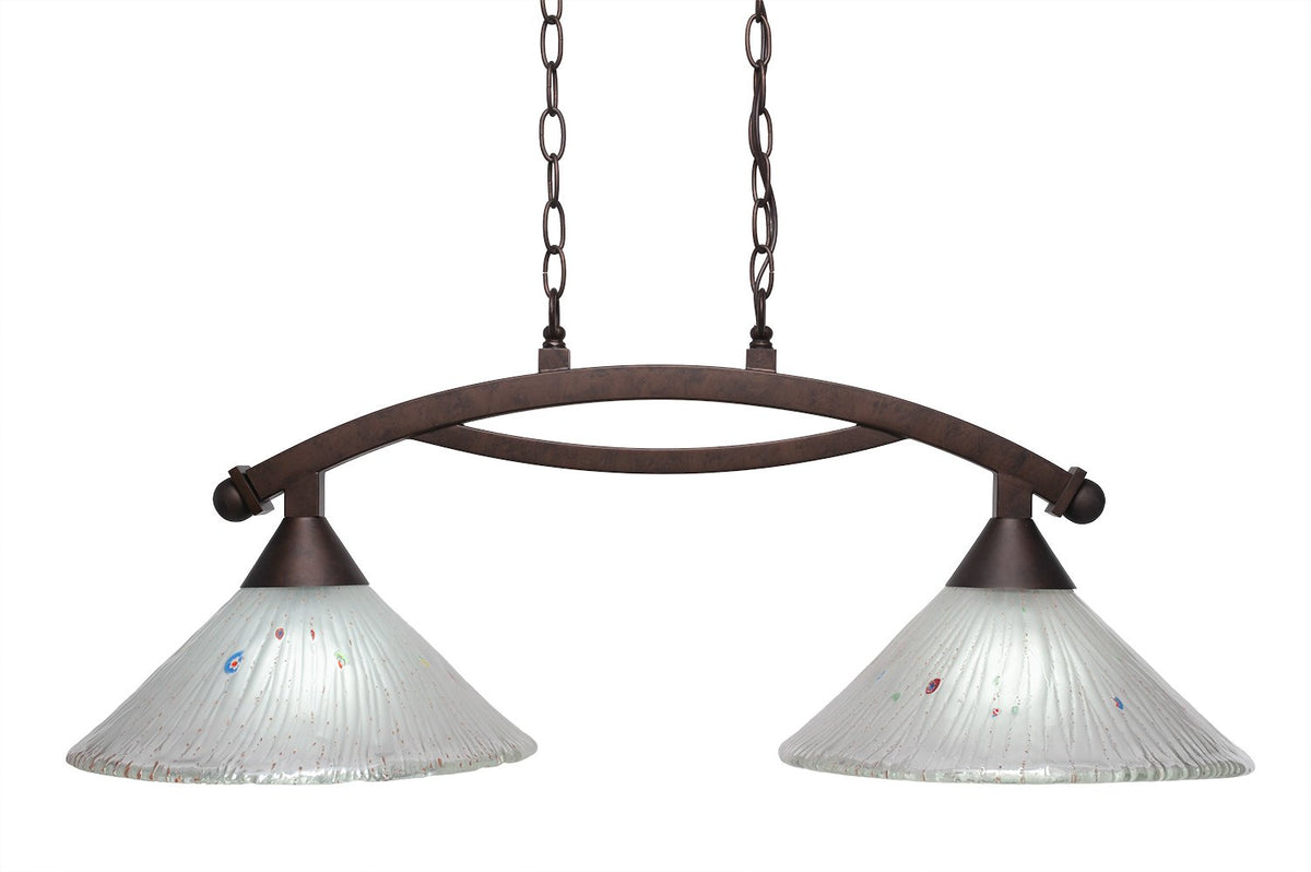 Toltec Lighting 872-BRZ-701 Bow 2 Light Island Light with 12&quot; Frosted Crystal Glass, Bronze Finish