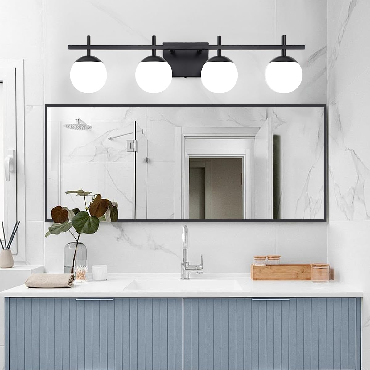 Zsmihdoh 4-Light Black Bathroom Vanity Light Fixtures, Mid Century Modern Globe Design