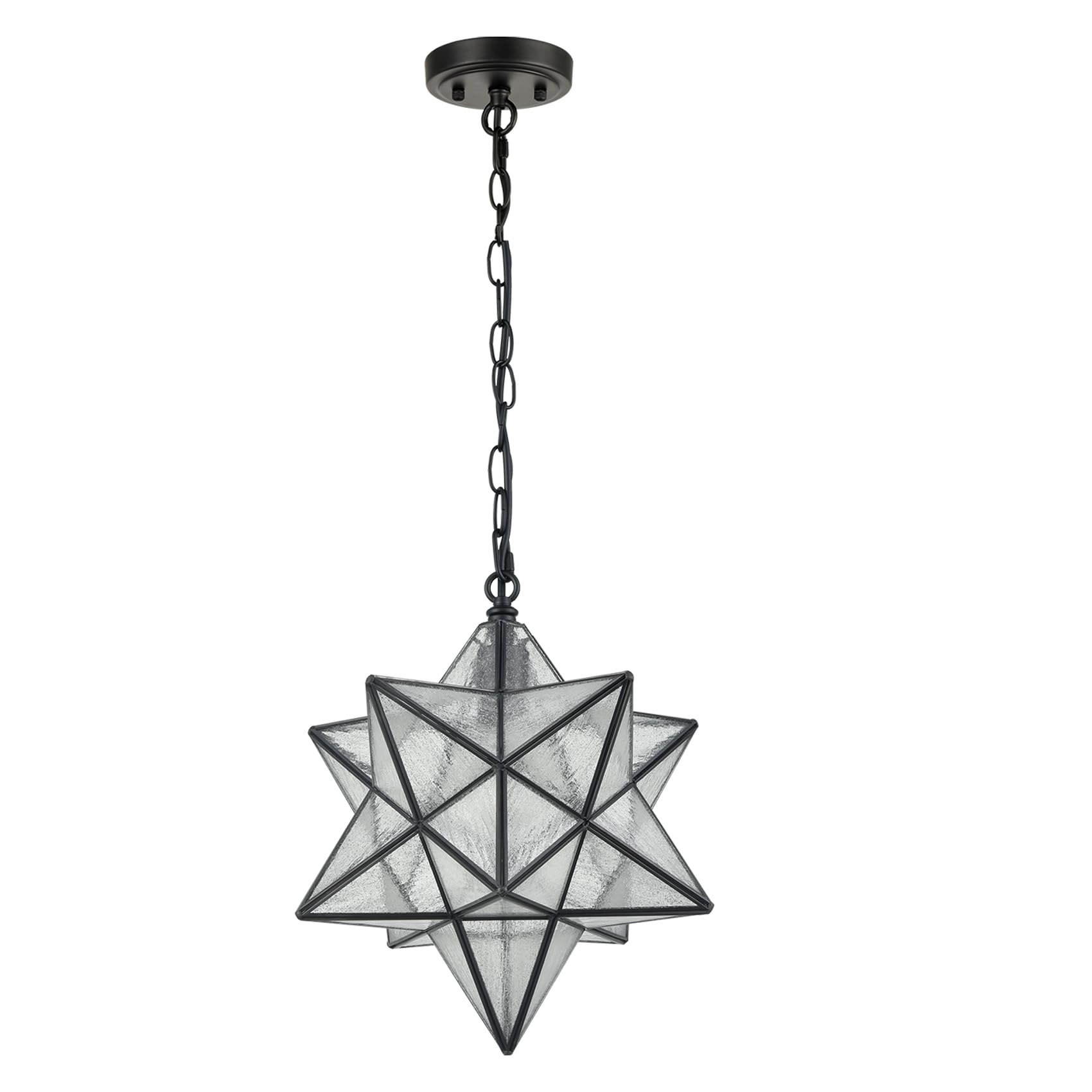 CLAXY 14in Moravian Star Pendant Light Seeded Glass Metal Hanging Chain TB5088DU-35QP