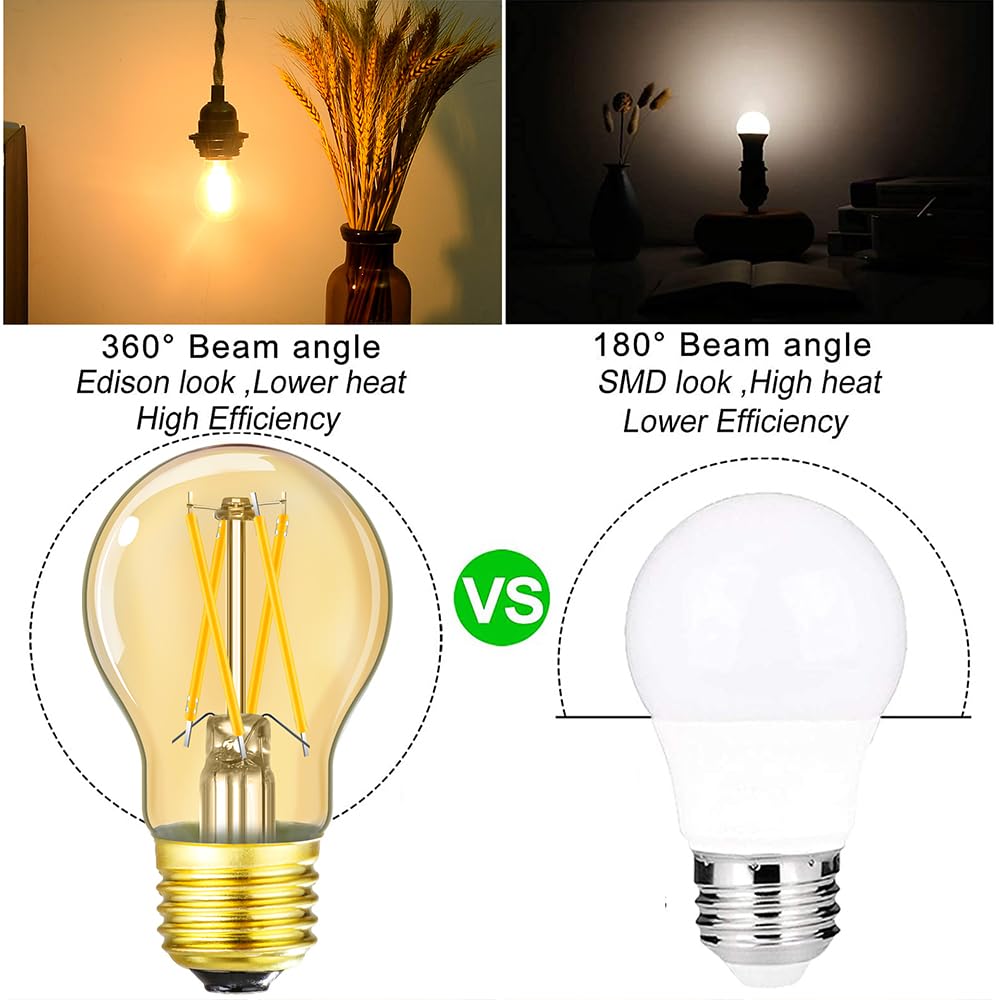 Leools Dimmable E26 Amber Led Bulb 6W Equal 60 Watt Vintage Led Edison Bulb Ac120V 2700K A15 Led Bulb For Ceiling Fan Light Bulb