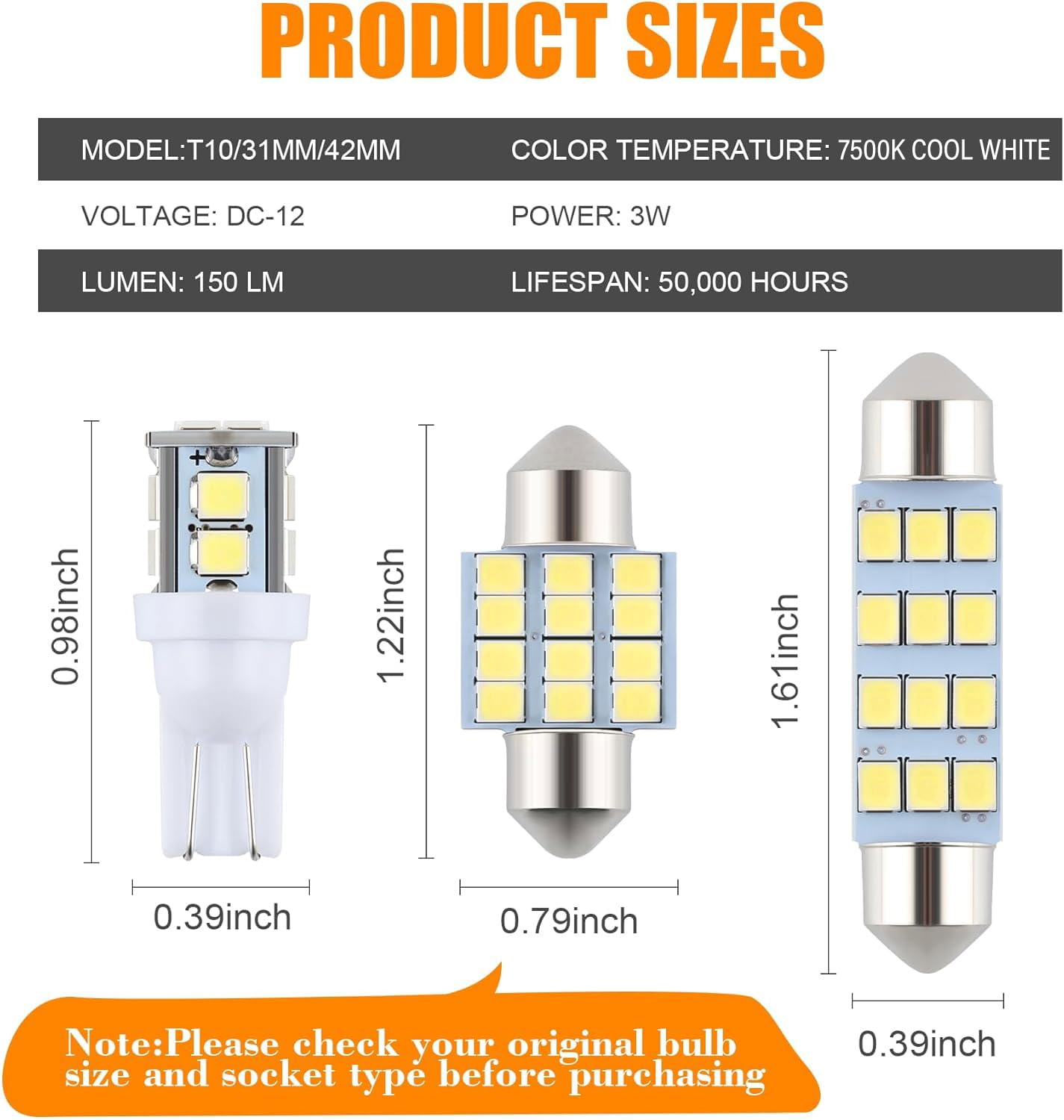 iFunyLED 24-Piece Dome Light LED Bulb Kit - Cool White Interior Replacement Lights for Car