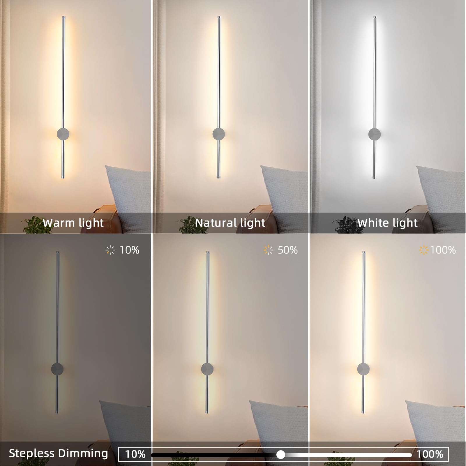 Keluoly Modern Chrome Plug In Wall Sconce With Remote, Dimmable 31.5" Led Wall Sconces Set Of Two With Memory Function, Adjustable Color Temperature Brightness, Timer, 350° Rotate, Hardwire Or Plug-In