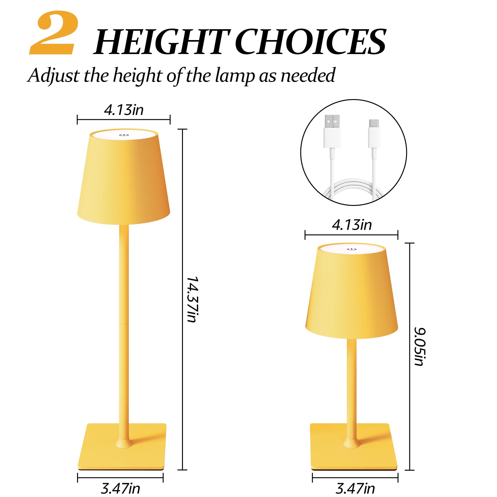 CHLORANTHUS Cordless Table Lamps 2 Pack - 5000mAh Rechargeable, Stepless Dimming, Yellow, Model: table-lamp -15