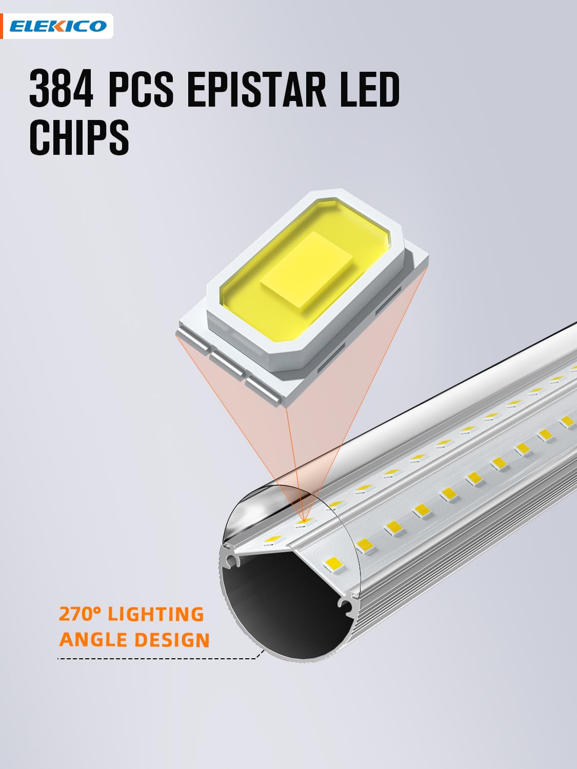 ELEKICO 75W 8ft LED Bulbs, 9500lm, 5000K V-Shaped Clear T8 Tube Lights, Pack of 10, White
