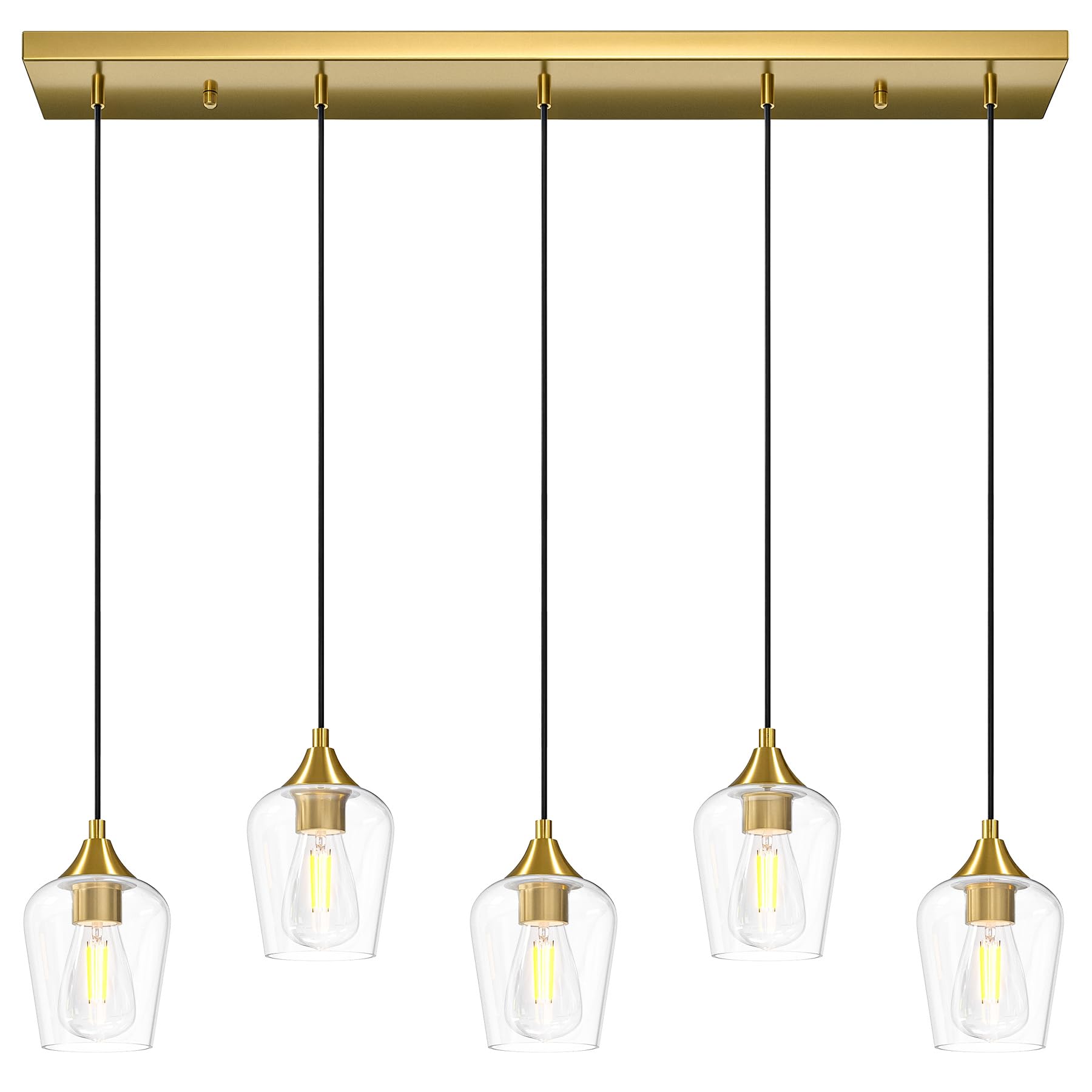 Vonluce 5-Light Pendant Light Kitchen Island  Pendant Light Fixture With 10-55 Height  Modern Pendant Lighting With Wine Glass Shades For Living Room Hallway  Brushed Gold  Etl Certificated