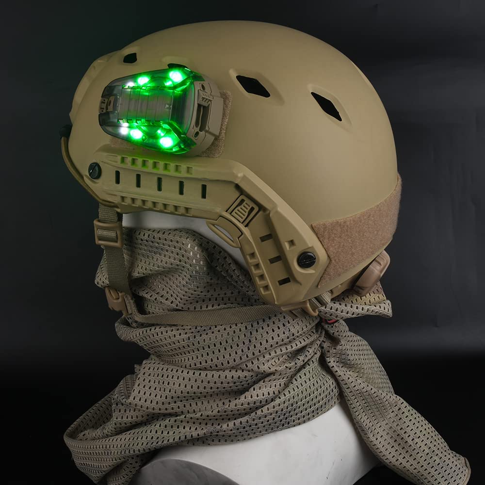 NOBUHIRO Tactical Helmet Signal Light - 4 Modes, Waterproof, LED + IR, DE-Green, Model WD03001-DE-Green