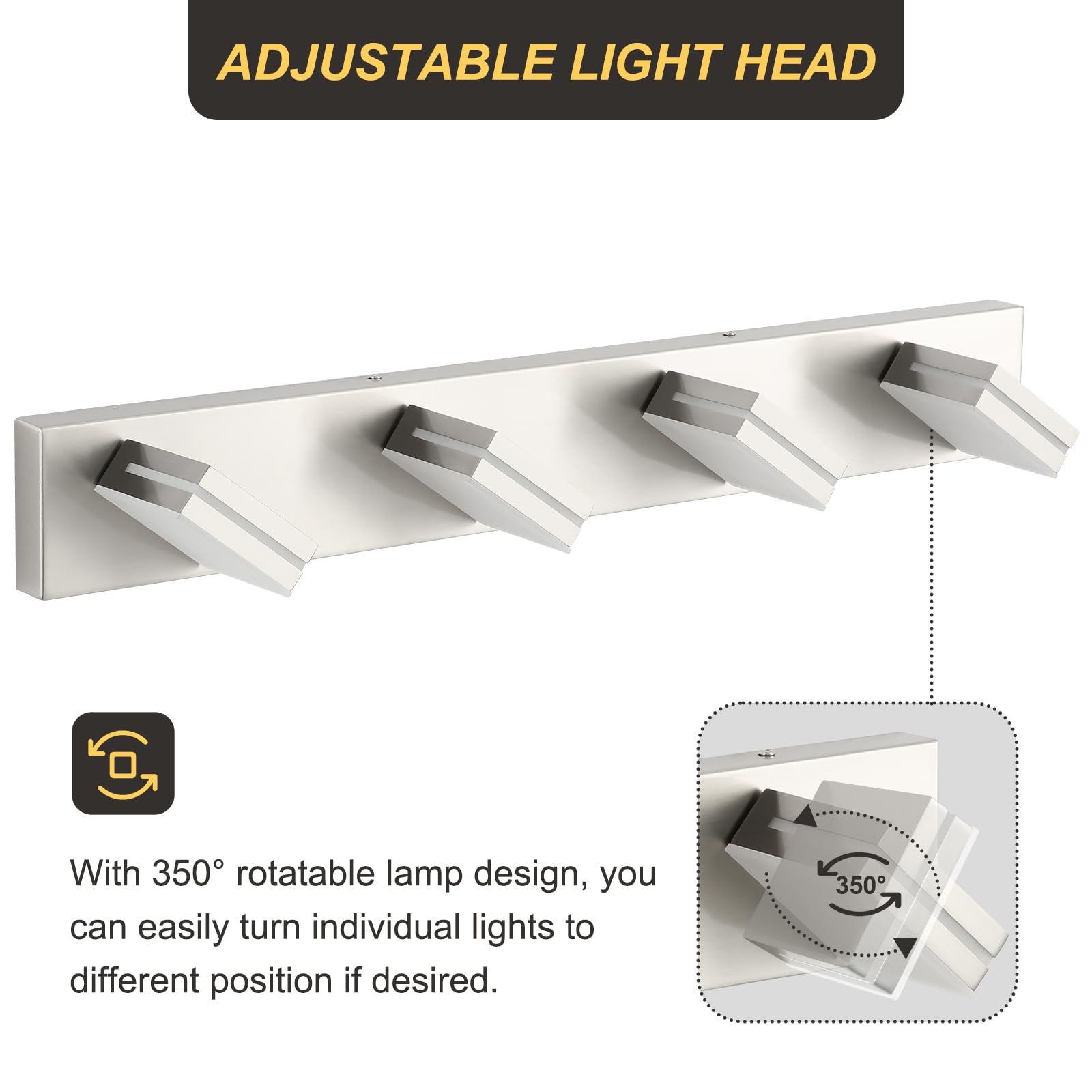 Okeli 4 Lights Bathroom Vanity Light Fixtures Brushed Nickel Led Dimmable Vanity Light Over Mirror Modern Wall Mounted Lighting
