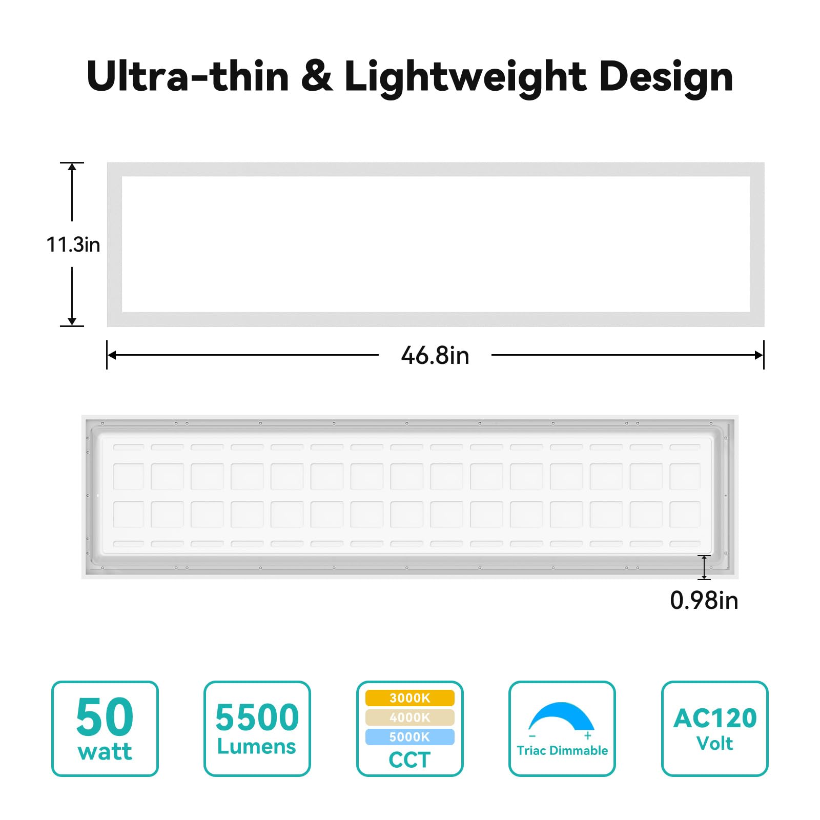 Franjulia 48Pack 1X4 Led Flat Panel Light Surface Mount, 50W, 5500Lm, Triac Dimmable, Selectable 3000K/4000K/5000K, 120V, For Ga