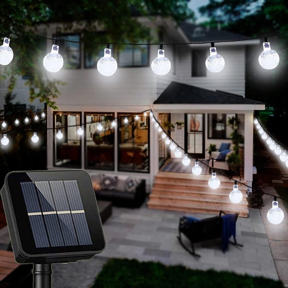 Oreunik 8 Mode 7M/24Ft 30 LED Crystal Ball Outdoor Solar Powered String Lights for Patio, Garden, Yard, Porch, Wedding, Party De