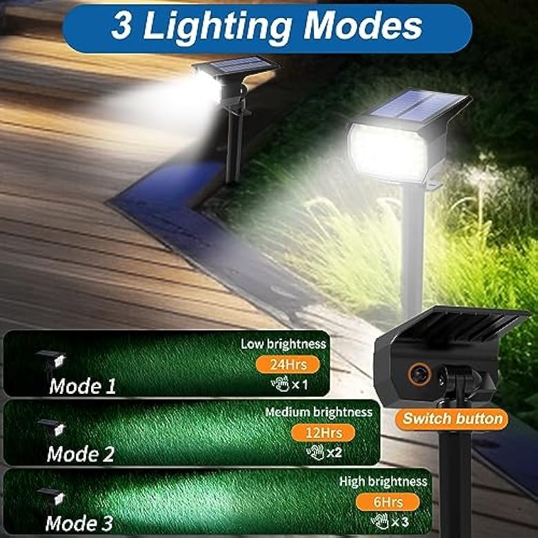 Wenaty Solar Spot Lights Outdoor Waterproof Ip65, 6 Pack Landscape Spotlights With 46 Leds, 3 Modes Auto On/Off Solar Powered Fl