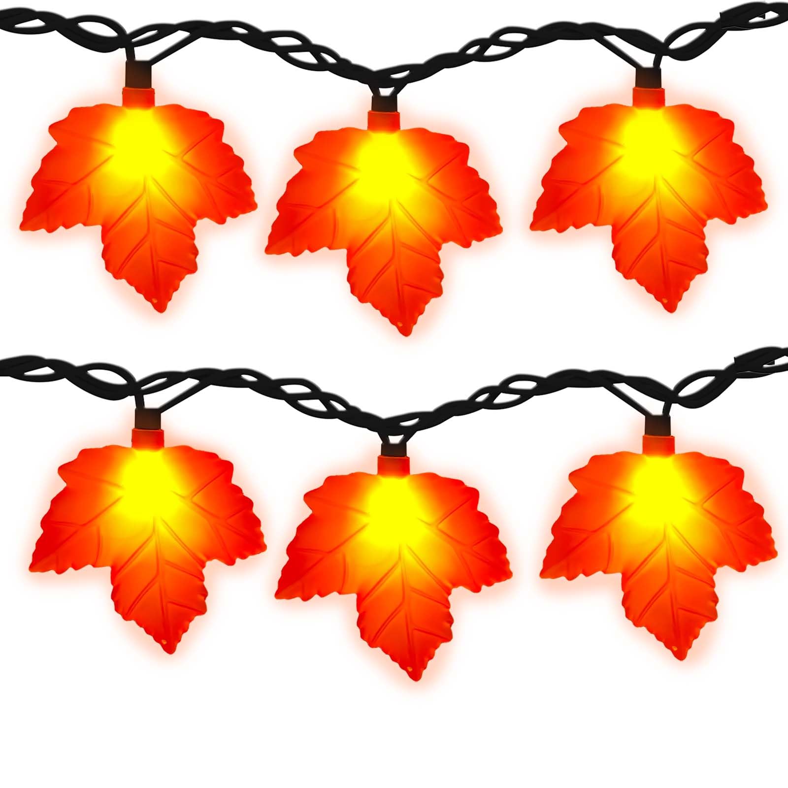 Fall Decor Maples Leaf String Lights, 8.5FT LED Maple Leaf Lights with 10 3D Maple Leaf Fall Light, Plug In Fall Decorations for Indoor Outdoor Thanksgiving Christmas Halloween Harvest-Orange
