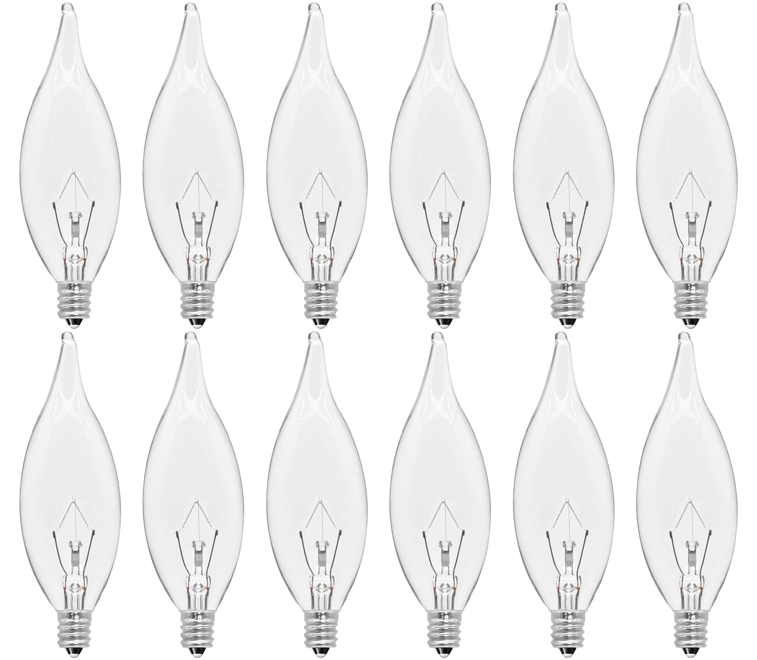 CYLYT 12-Pack E12 Candle Light Bulbs 25W Warm White 2500K, 240 Lumen Dimmable Chandelier Light Bulbs for Ceiling Fan, Pendants or Outdoor, CA10 Clear Candelabra Base Bulbs