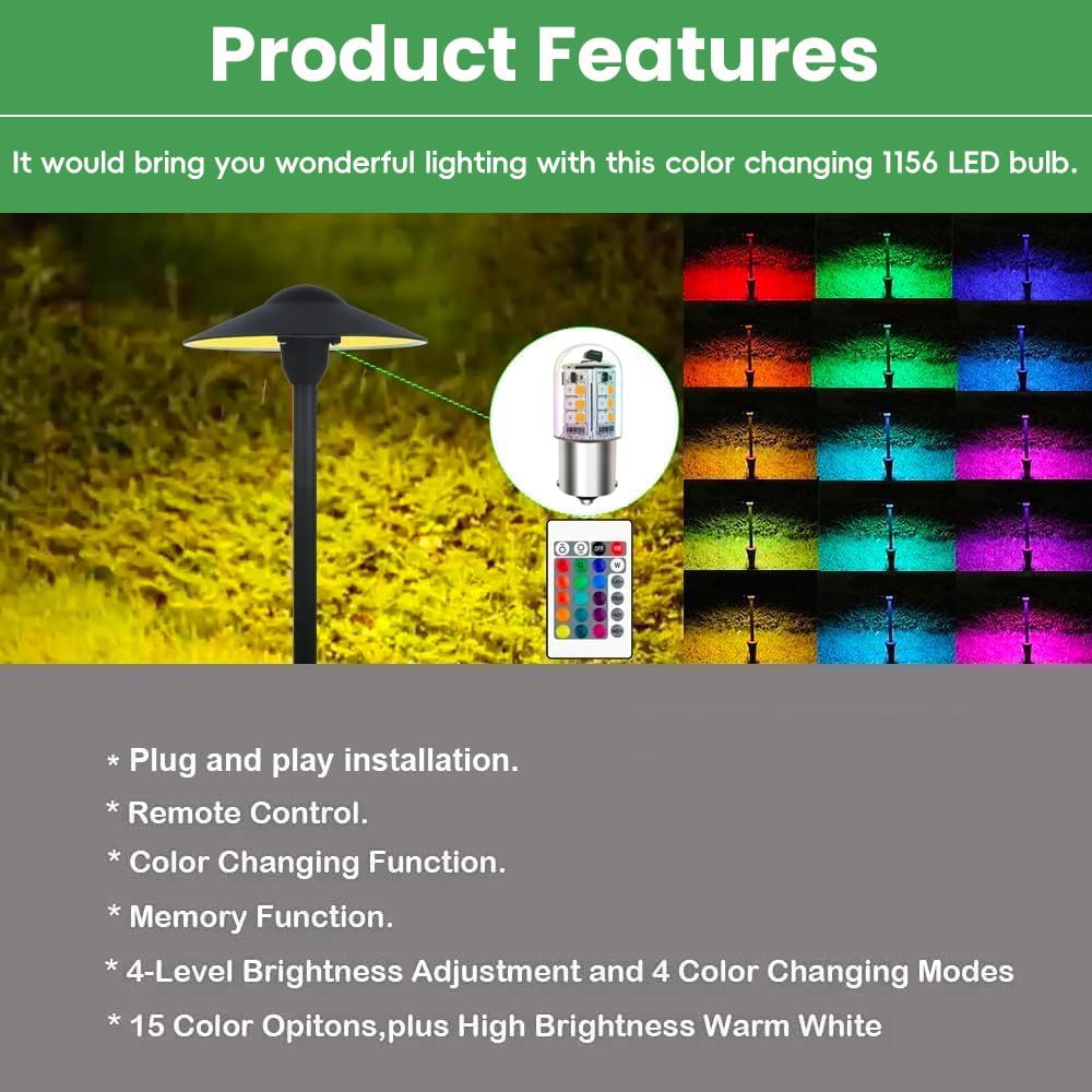 Makergroup 12V RGB BA15S LED Bulbs 6-Pack - Multi-Colored, Dimmable, Weatherproof, 1141/1156 Model for Outdoor/RV Lighting