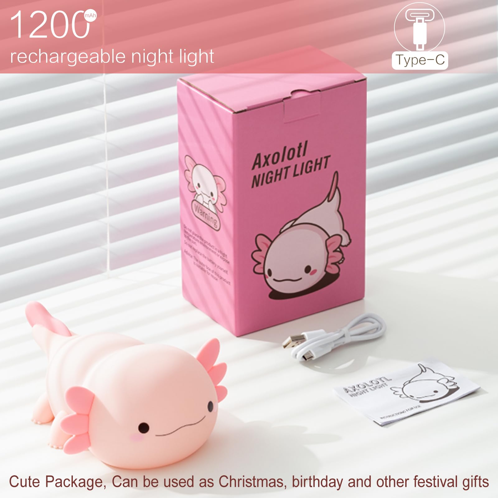 Yr Yrhh-Pet Axolotl Cute Night Light For Kids  Axolotl Lamp Girls Xmas Gifts  Rechargeable Bedside Nightlight  Squishy Dimmable Silicone Led Funny Animal Light  Baby Nursery Dorm Kawaii D?Cor Toys