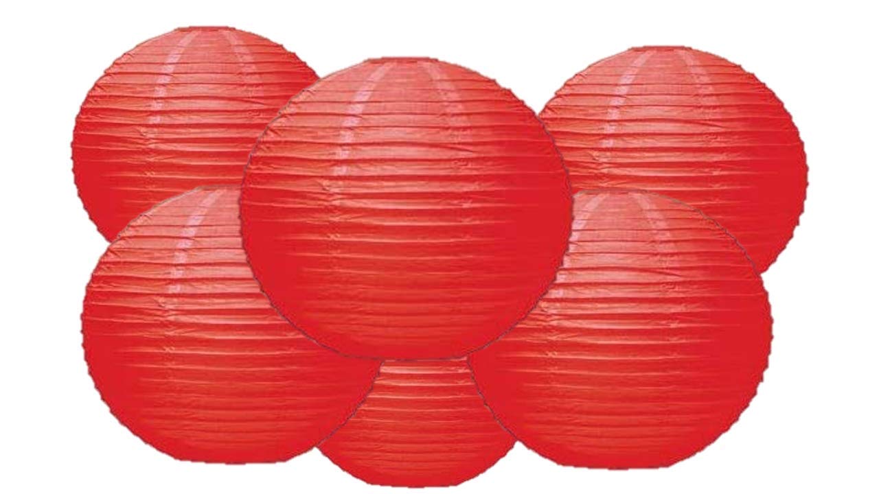 4''6''8''10''12''14''16''18 Round Paper Lanterns Lamp Wedding Birthday Party Decoration Pack of 6 (Red, 6''/15CM)