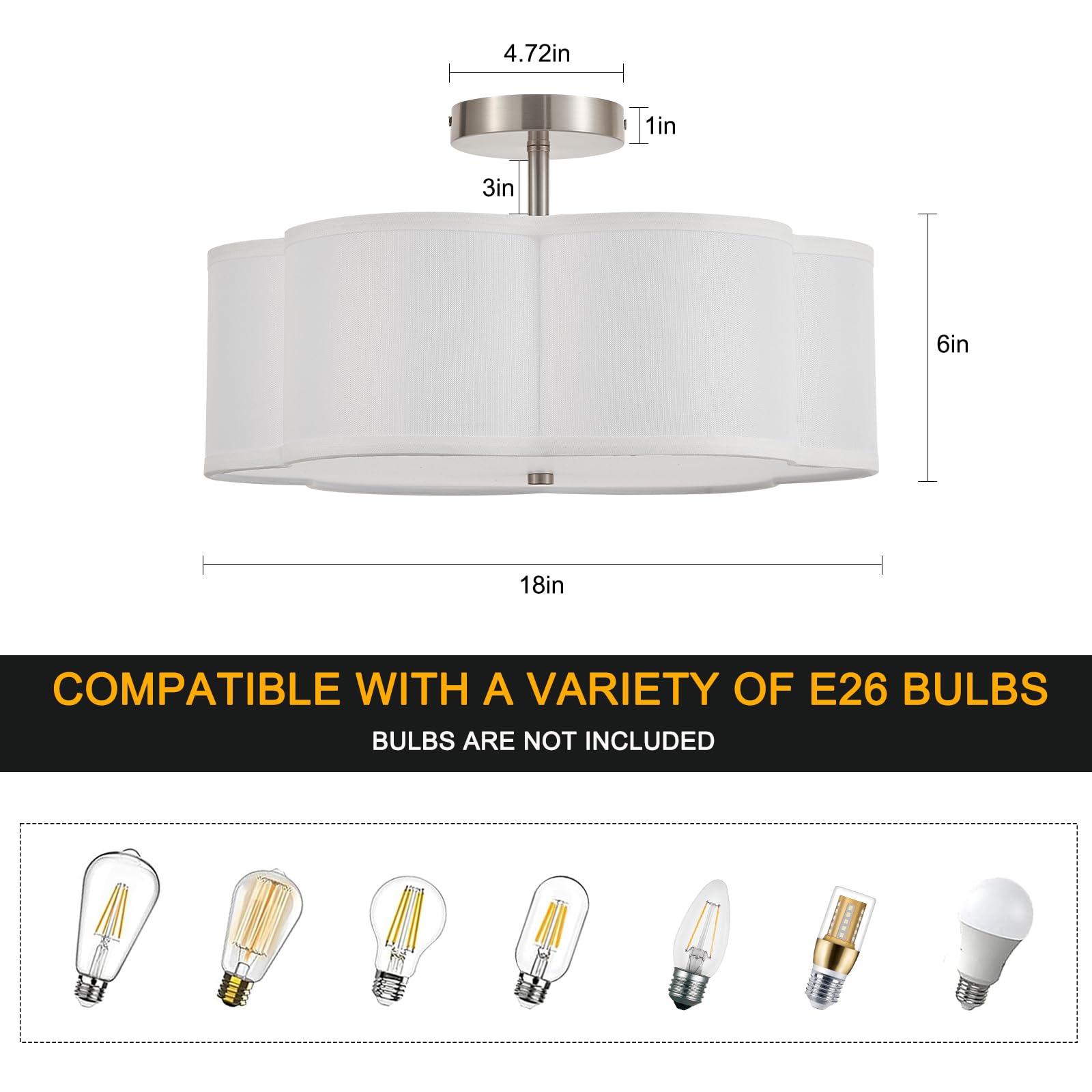 Widluth 18 Modern Semi Flush Mount Ceiling Light Modern 3-Lights Linen Drum Ceiling Lighting With Chrome Finish  Vintage Ceiling Light For Living Room  Kitchen  Basement  Laundry Room  Bedroom