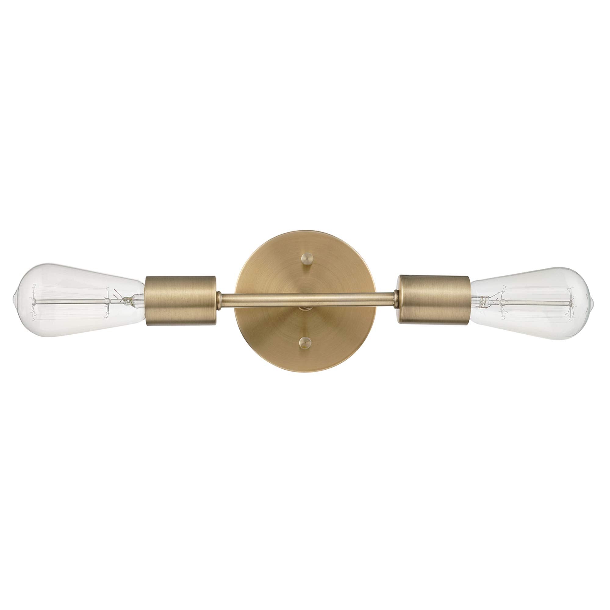Globe Electric 2-Light Vanity Light, Matte Brass, Open Socket, Horizontal Vertical Mount, Glam Bathroom Lighting, 51736