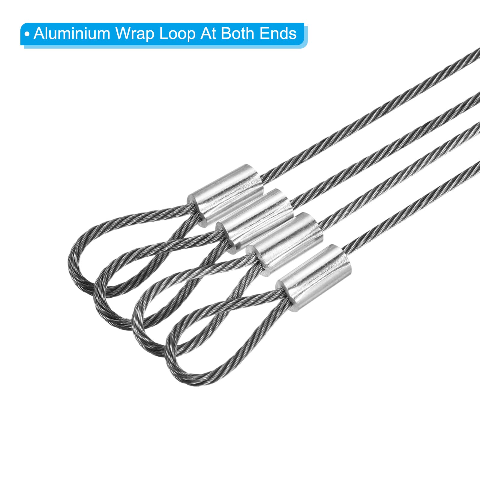 Patikil 8 Inch Safety Security Cable Wire, 4 Pack Stainless Steel 20Cmx1.5Mm Stage Lights Rope With Double Loop For Dj Lighting