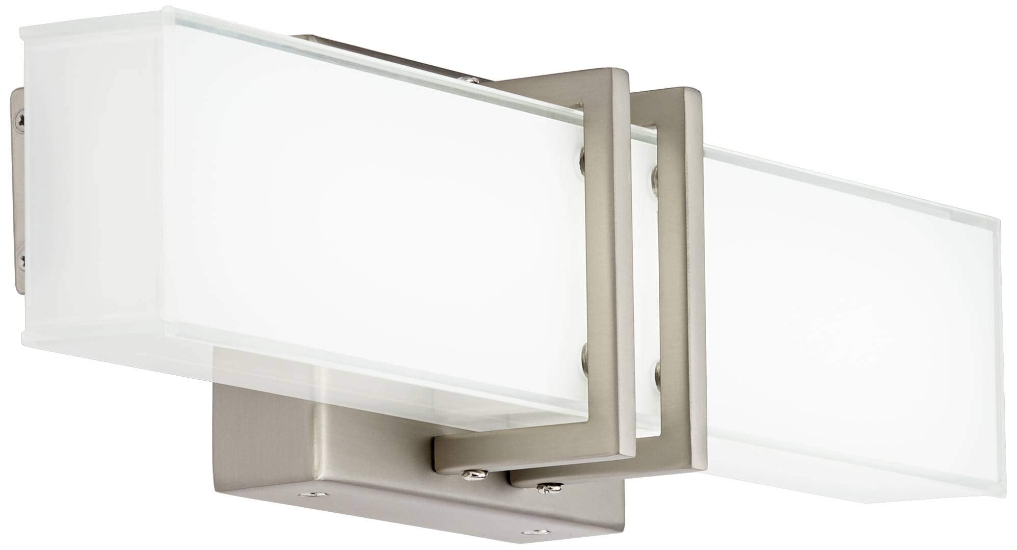 Possini Euro Design Wall Mount Light LED Rectangular 17in Wide Brushed Nickel Metal with Silk Screened Glass Shade Model 5T766