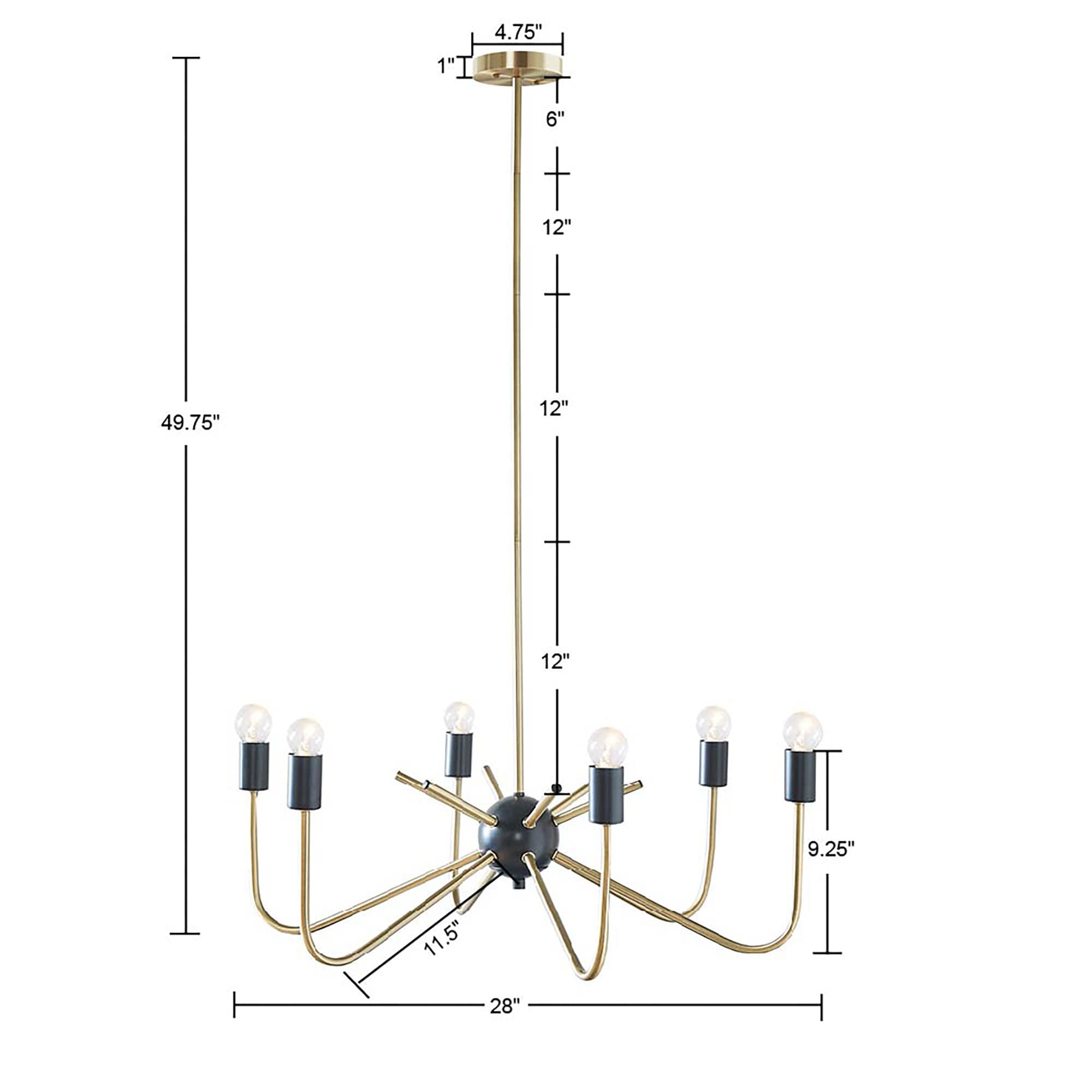Hampton Hill Alexis Chandeliers for Bedrooms, Adjustable Dining Ceiling Mount Light Fixture, 6 Bulbs Candle Style Hanging Lamp,