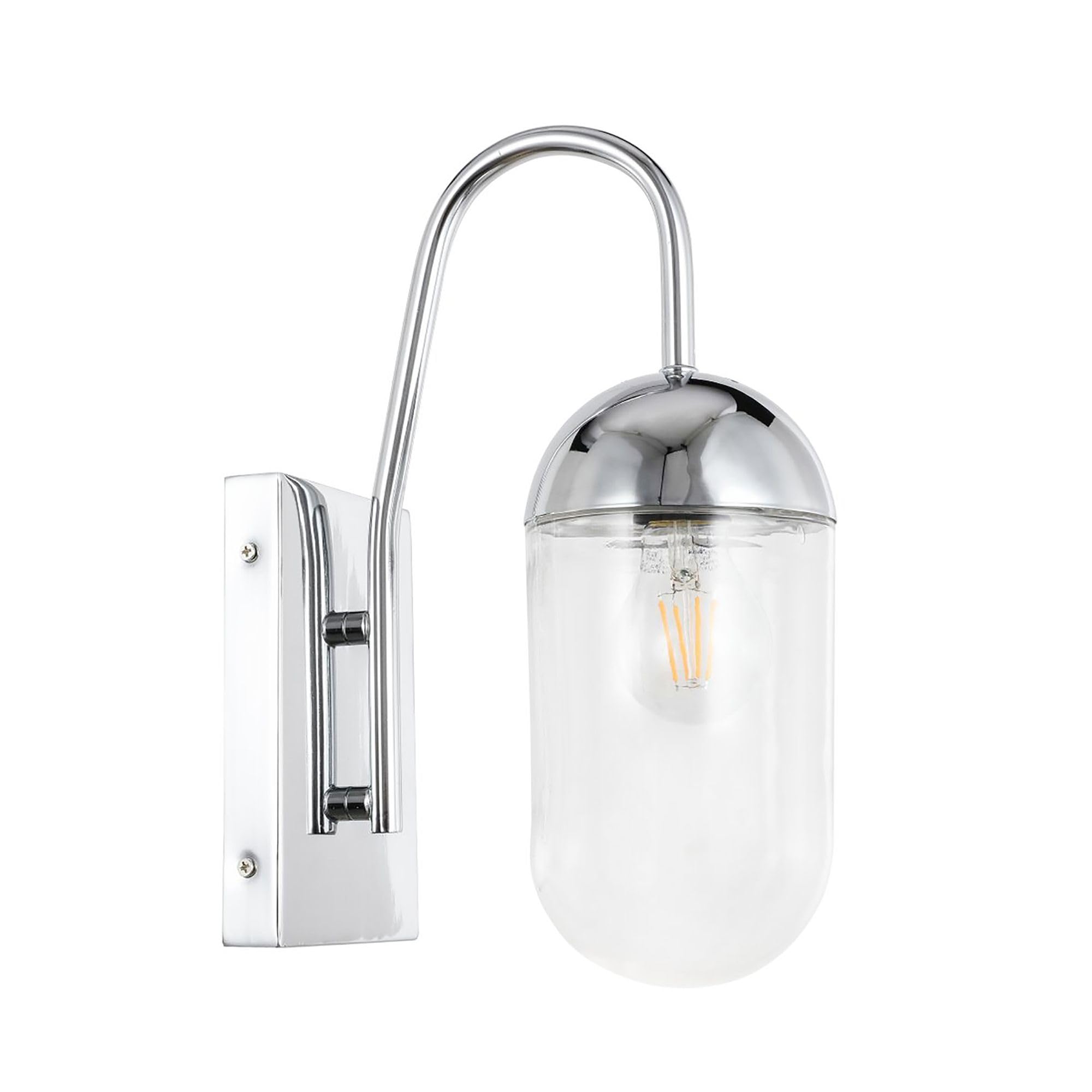 Living District Modern Chrome & Clear Glass Wall Sconce, 1 Light Indoor Decorative Fixture
