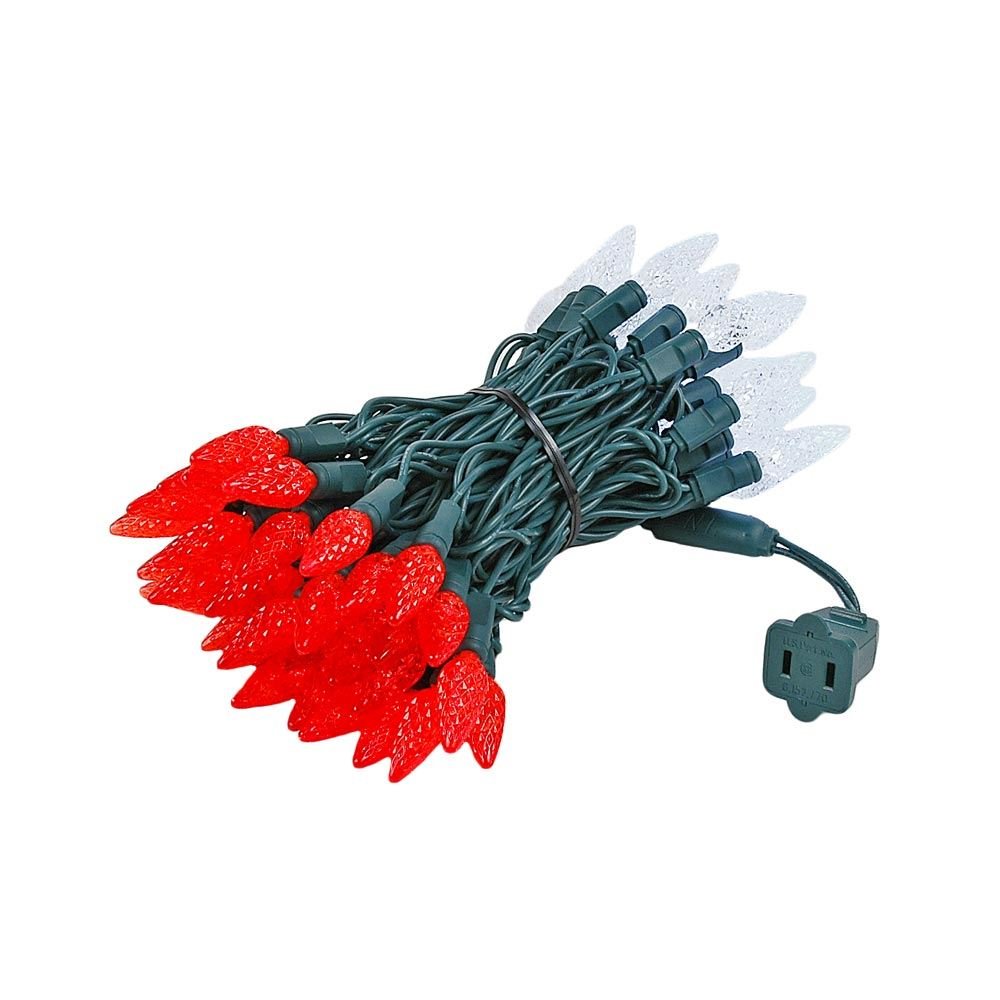 Novelty Lights C6 LED Christmas Mini Light Set, 70 Lights, 24ft, Red/Pure White, Commercial Grade, Green Wire