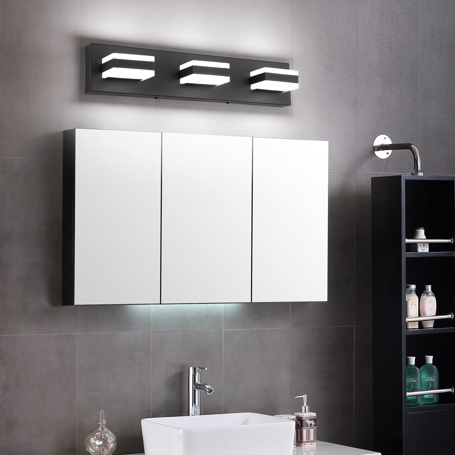 SOLFART 3 Light LED Vanity Lights, Acrylic Shade, Matt Black, Model S8568-ND, Modern Bathroom Lighting Fixtures