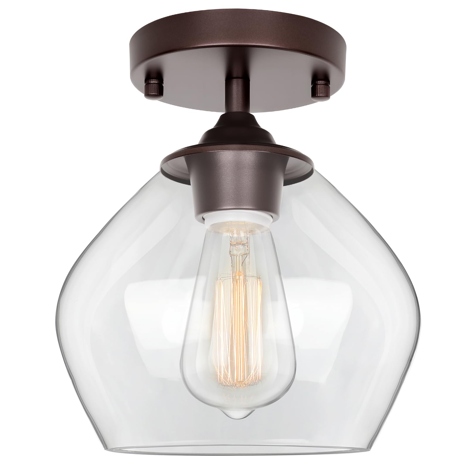 BesLowe Modern Semi Flush Mount Ceiling Light, Brown, Glass Shade, Model C2508-01-ORB, Ideal for Hallway, Bedroom, Dining Room