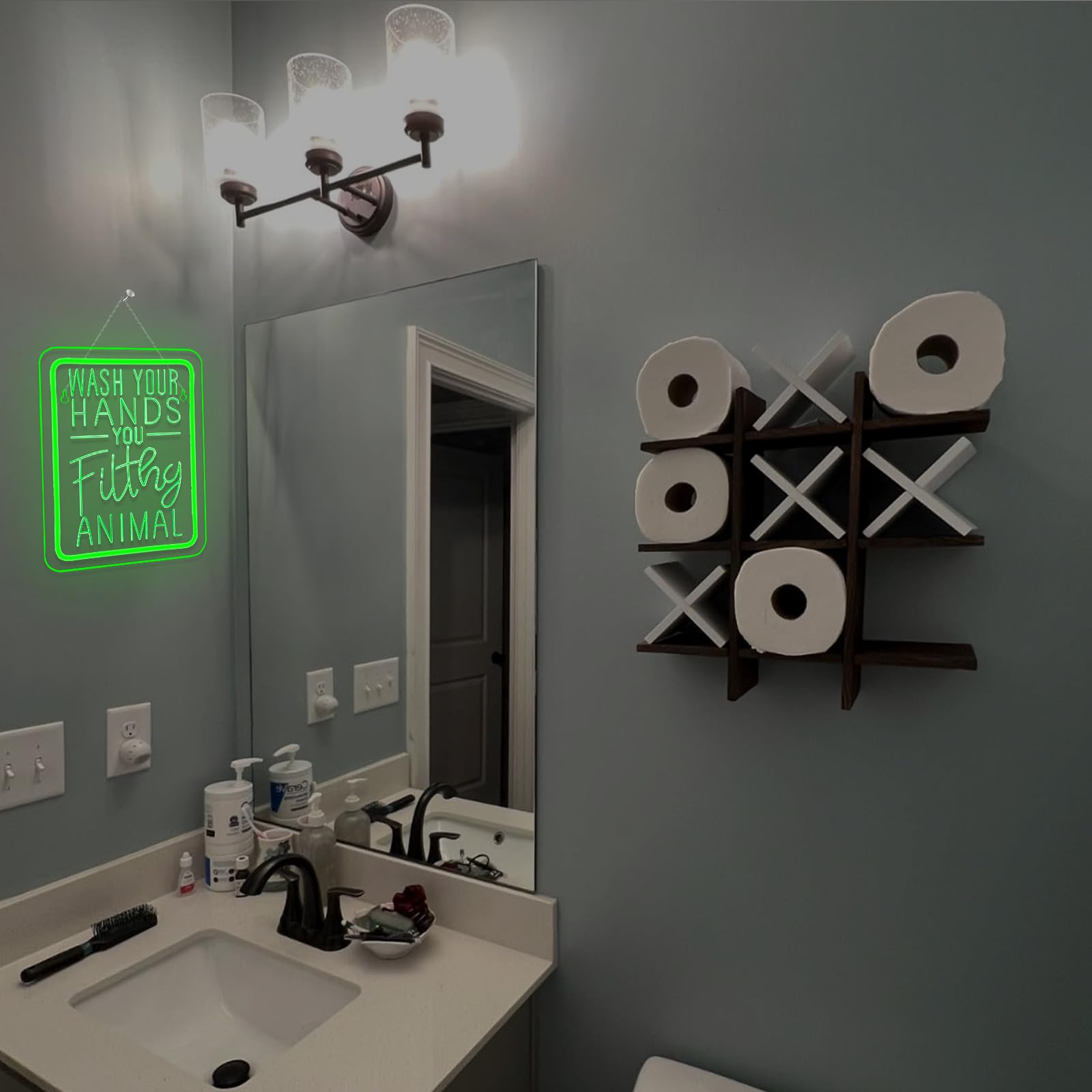 Bathroom Neon Sign Wash Your Hands You Filthy Animal Neon Signs For Wall Decor Funny Led Lights Green Light Up For Home Restroom Toilets Bar Party Decortion Interesting Gifts