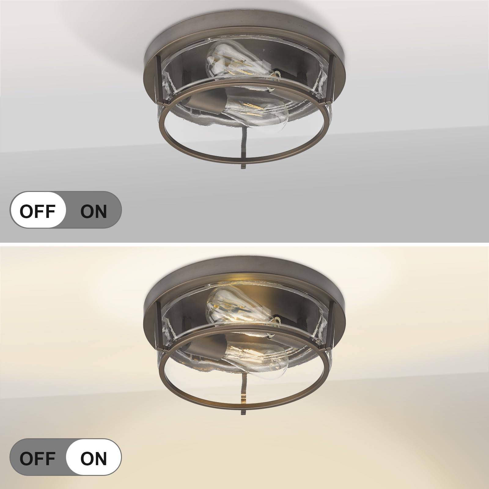 Luminzone Flush Mount Ceiling Light With Clear Glass Shade, 2-Light Indoor Outdoor Farmhouse Lighting Flush Mount Lights For Kitchen Bedroom Porch Living Dining Room