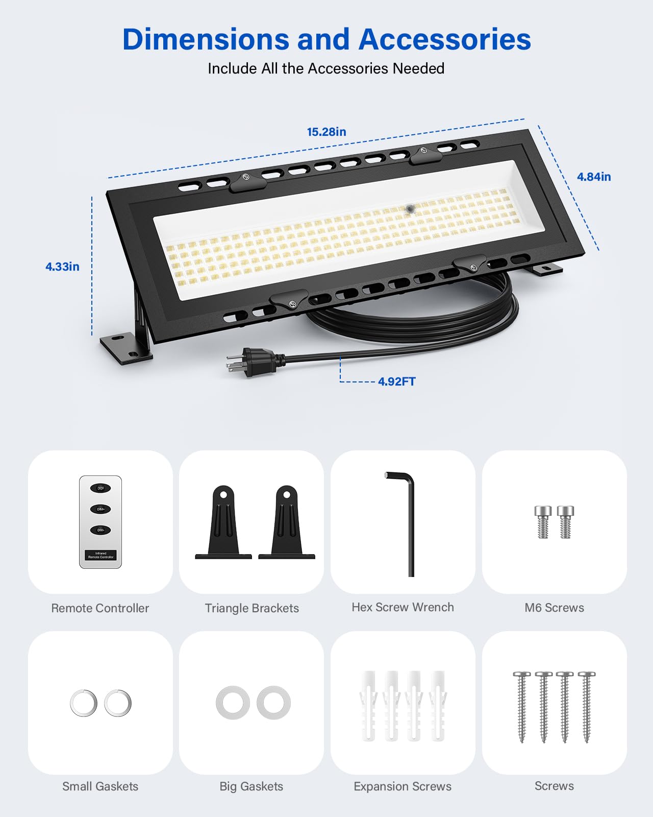 120W Led Shop Lights With Remote  5Ft Power Cord And Us Three-Prong Plug  18000Lm 6000K  Aluminum Garage Lighting  Ip65 Waterproof  Plug & Play For Warehouse  Workshop  Basement  2Pcs