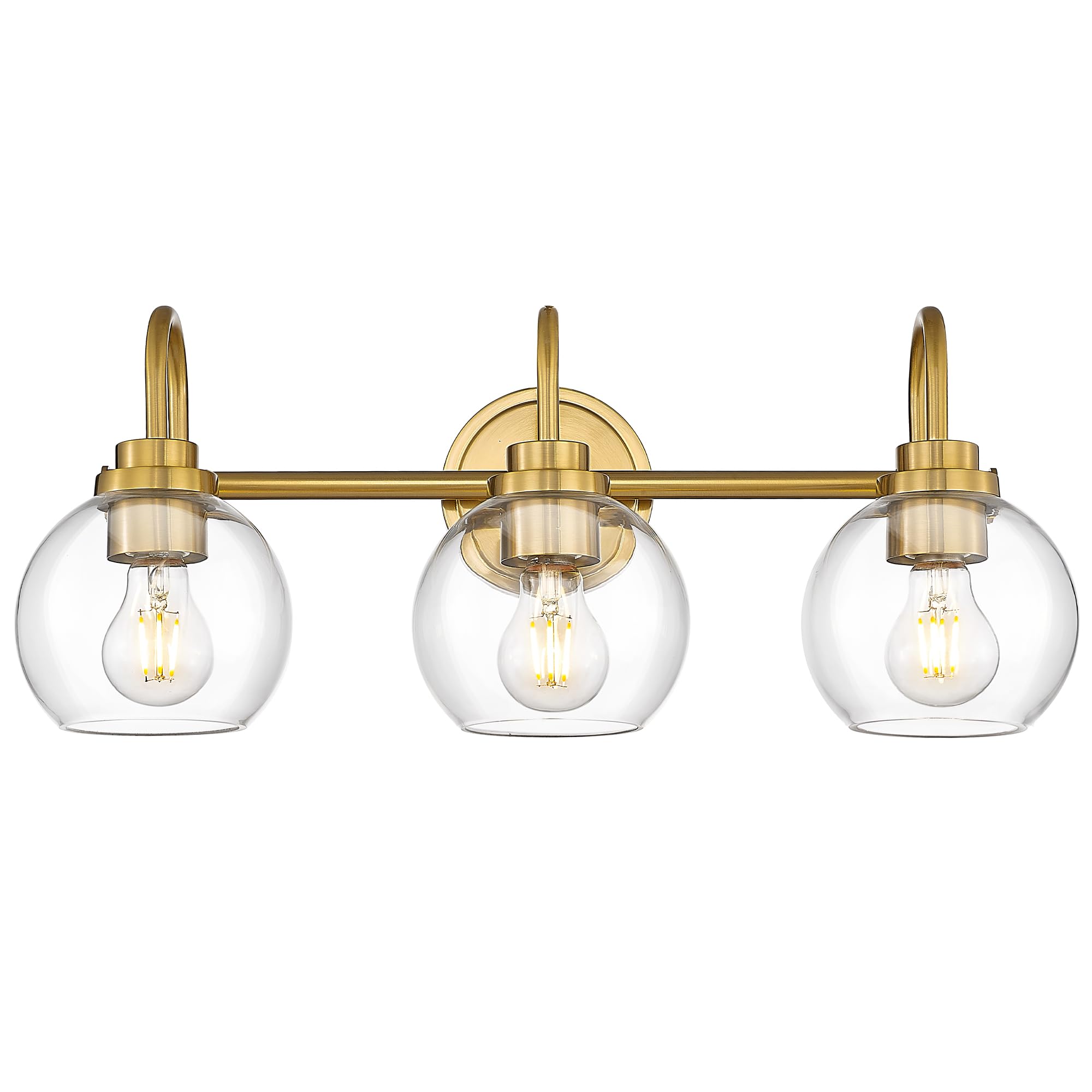 Audickic 3-Light Bathroom Light Fixtures, Brushed Gold Vanity Lighting with Clear Glass, Model AD-22280-3W-GD