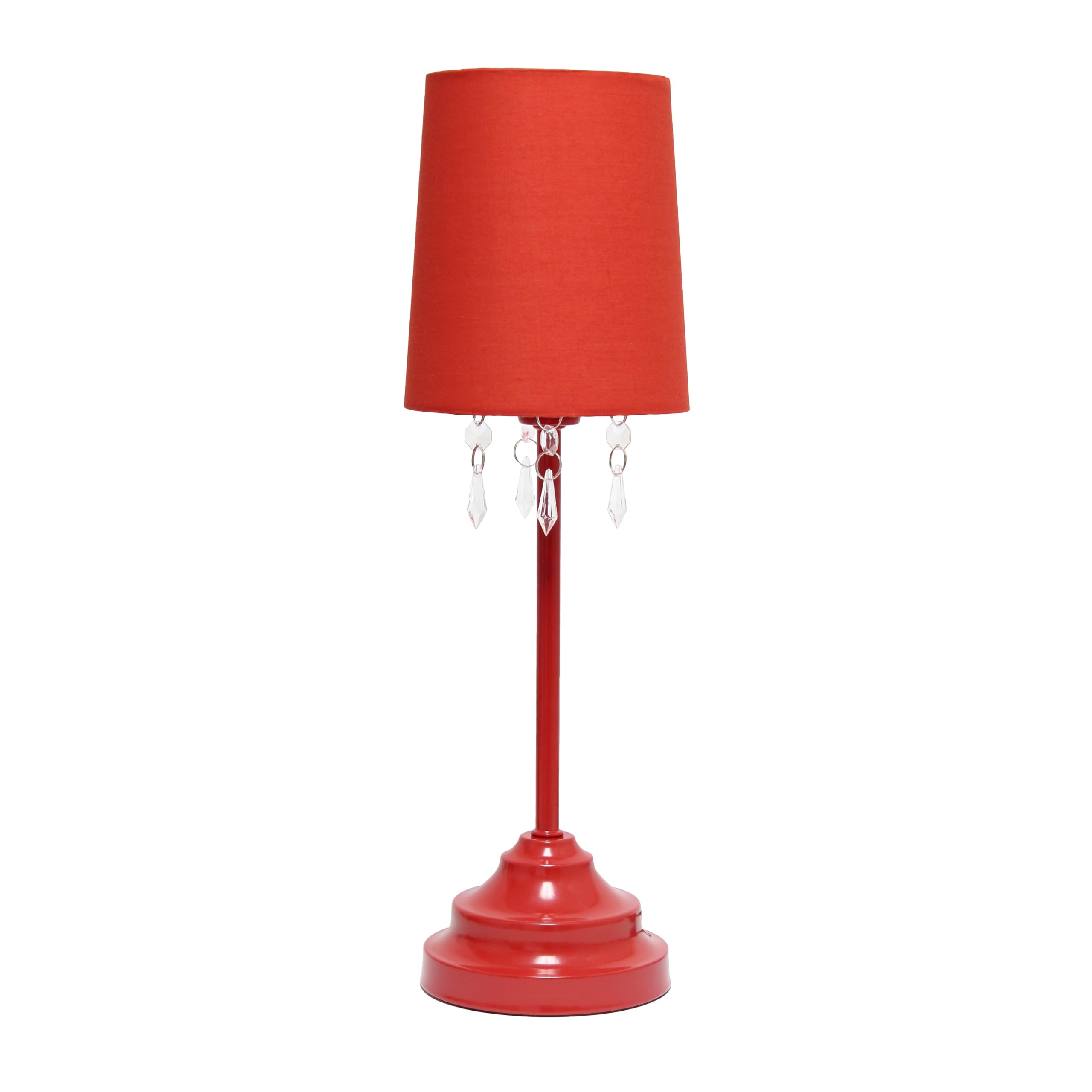 Simple Designs Lt3018-Red Table Lamp With Fabric Shade And Hanging Acrylic Beads, Red