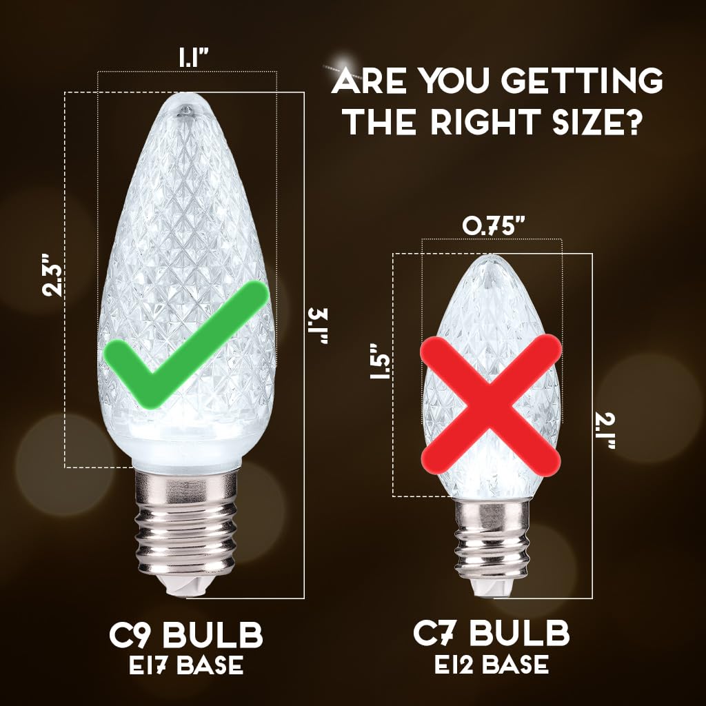 Hlo Lighting C9 Christmas Lights - 25 Cool White Led Bulbs, Durable Acrylic, Indoor & Outdoor Use