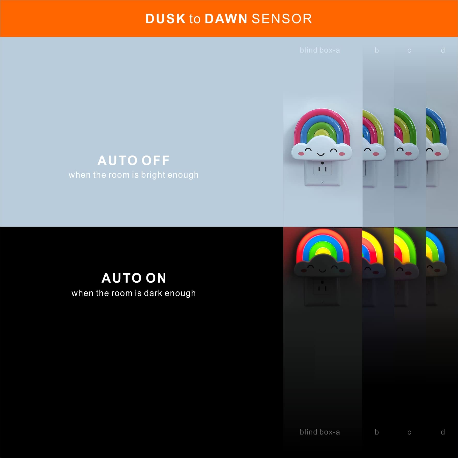 amezin Rainbow Night Light,0.5w Plug in Night Light for Kids, LED Dusk to Dawn Sensor Cute Nursery Gift Nightlight for Baby Chil