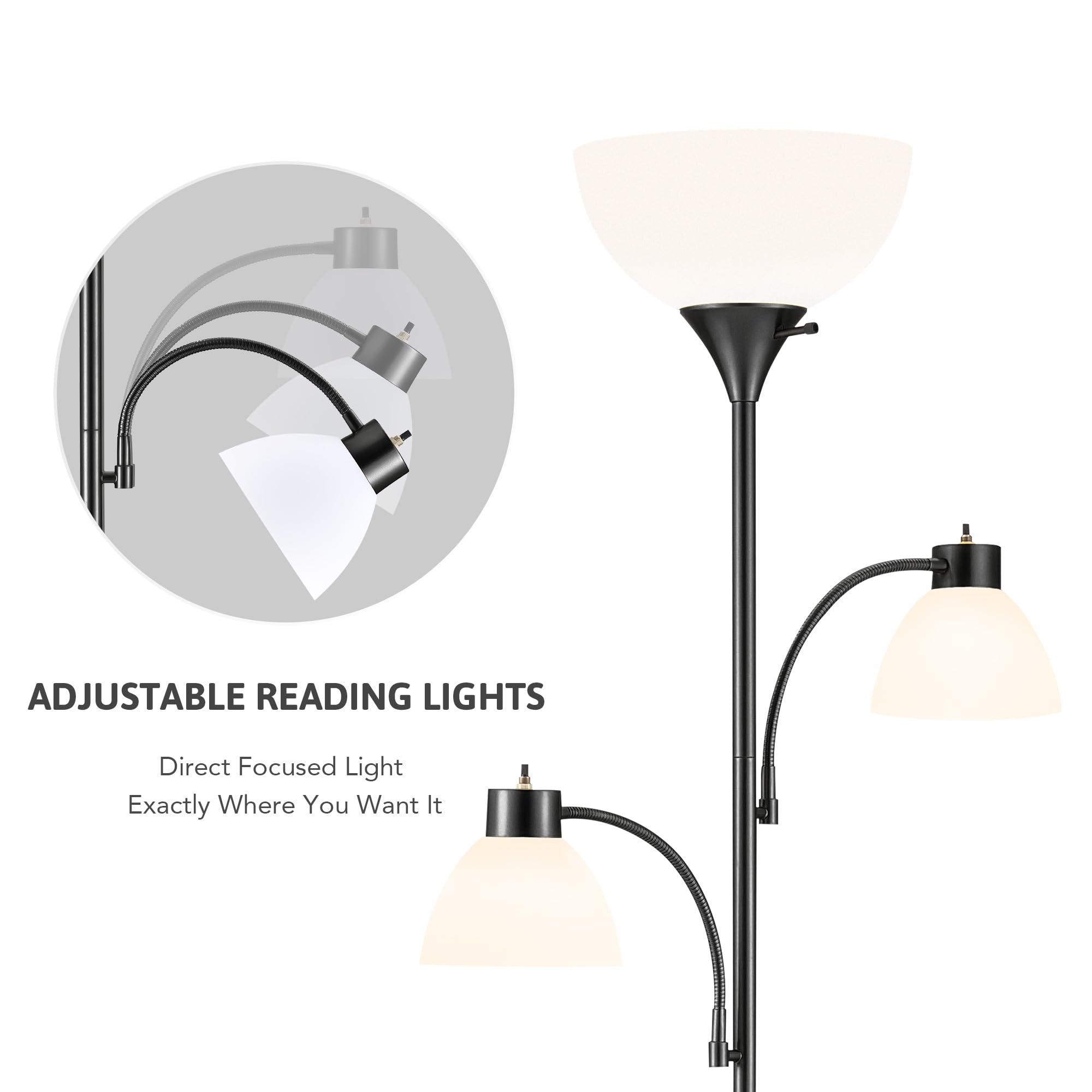 Vonluce 71'' Floor Lamp, Standing Lamp With Adjustable Reading Lights & 3 Bulbs, Modern Torchiere Floor Lamp With 3 Color Temper