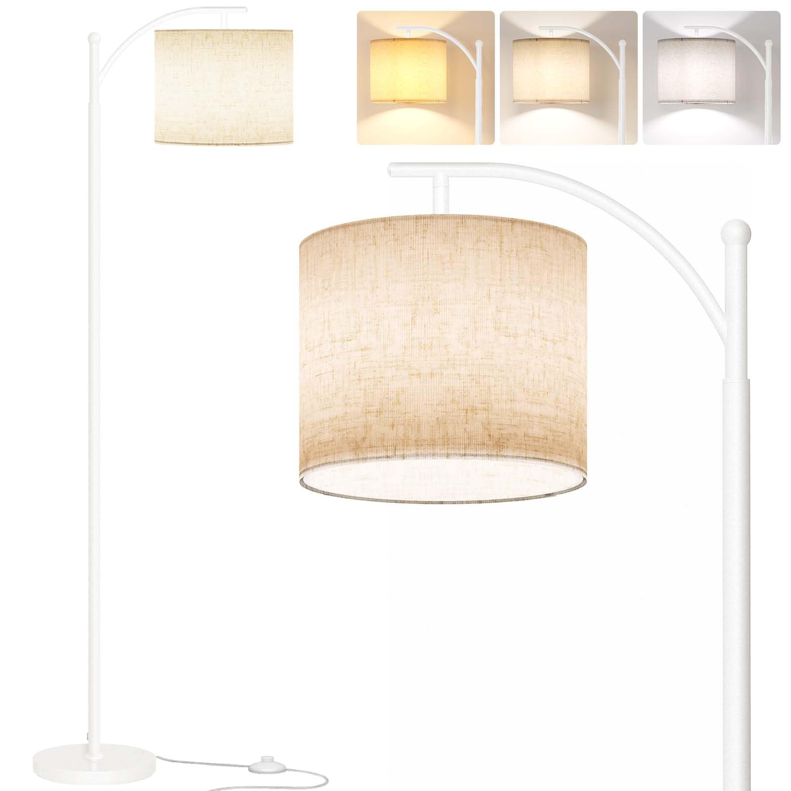 SUNMORY Arc Floor Lamp, Modern Metal Standing Lamp with 9W Bulb, Adjustable Lampshade, White, Model MF18166A
