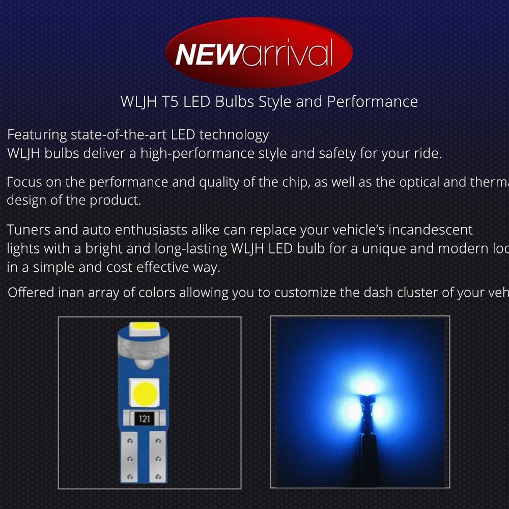 Wljh 6 Pack Ice Blue T5 74 73 37 Instrument Panel Light Bulb 3030 Smd 1.5W Replacement For Car Interior Dome License Plate Lights Lamp