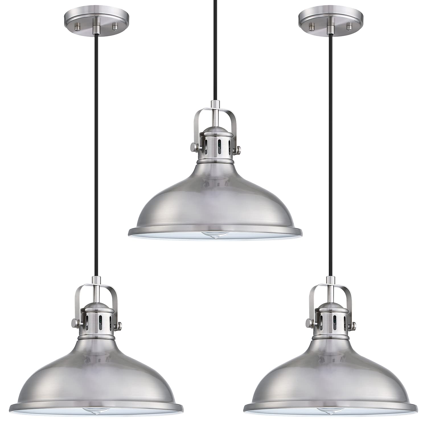 Doraimi Lighting 3-Pack 1 Light 12'' Pendant Light Industrial Vintage Fixtures Metal Chandelier Lights with Brushed Nickel Finis