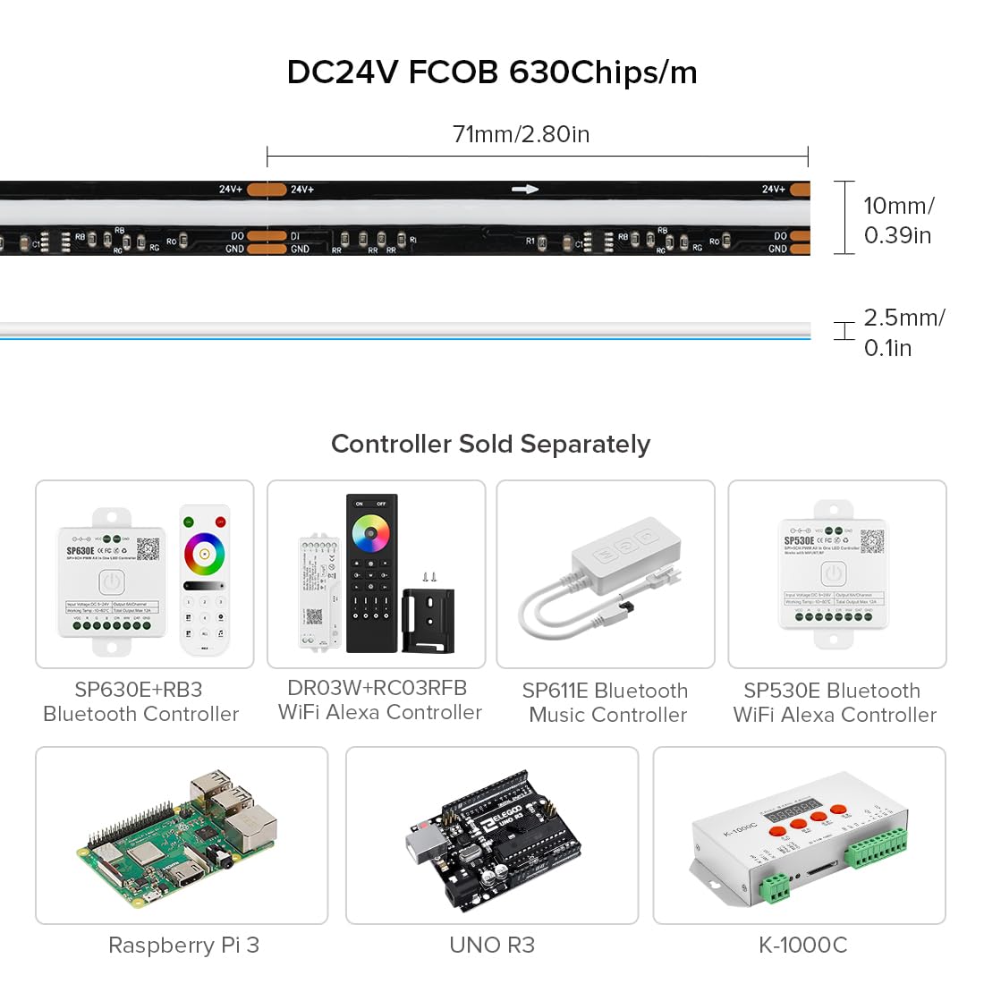 Btf-Lighting Fcob Ws2811 Ic Rgb Cob Led Strip Dc24V 720Led/M 24Ft Flexible High Density Uniform Chasing Color Light 20Ic/M 12Mm