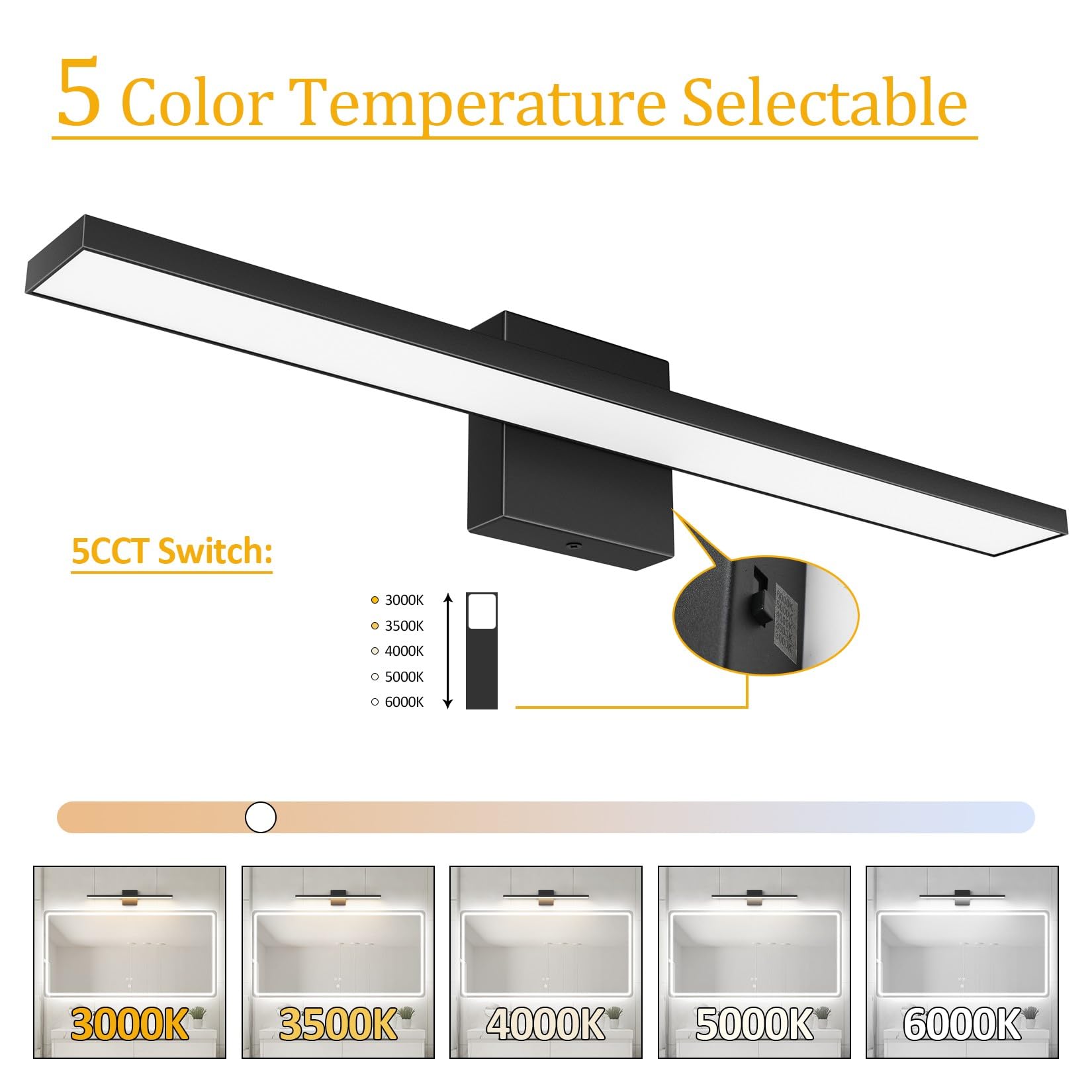 Ralbay LED Bathroom Vanity Light Bar 24 inch 16W Dimmable Matte Black Acrylic Wall Fixture Model 6102