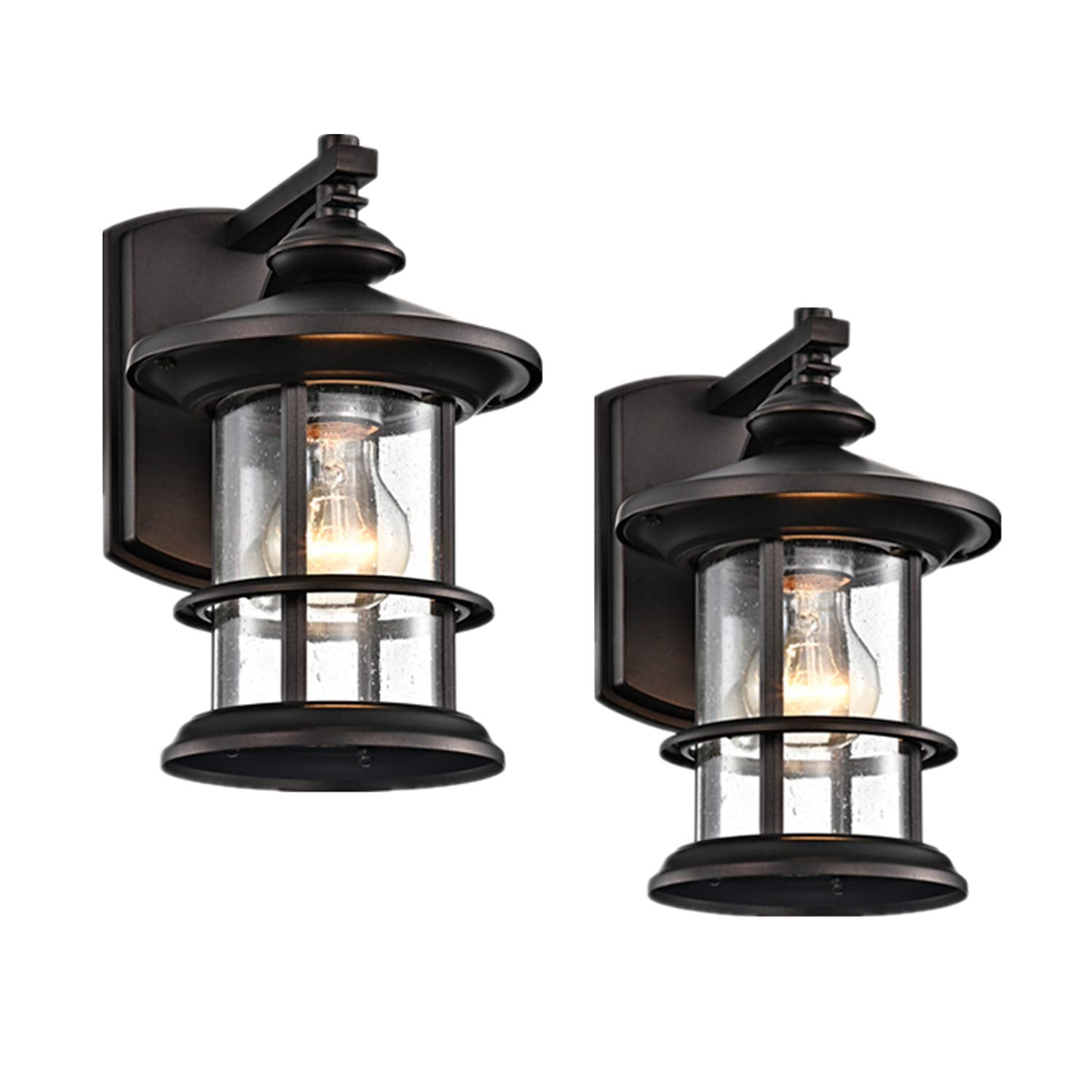 Micsiu Outdoor Wall Light 2 Pack, Oil Rubbed Bronze, Clear Seedy Glass, 10 Inch Metal Sconces For Porch, Patio, Backyard