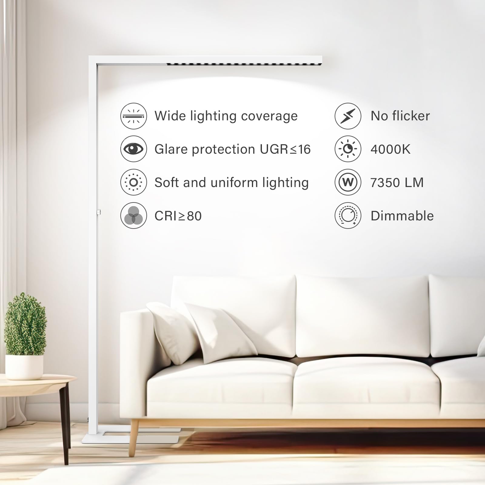 Sterren 77'' Led Floor Lamp For Office, 7350Lm Dimmable Eye-Care Standing Piano Lamp,70W Tall Reading Light, 4000K Bright Lighti