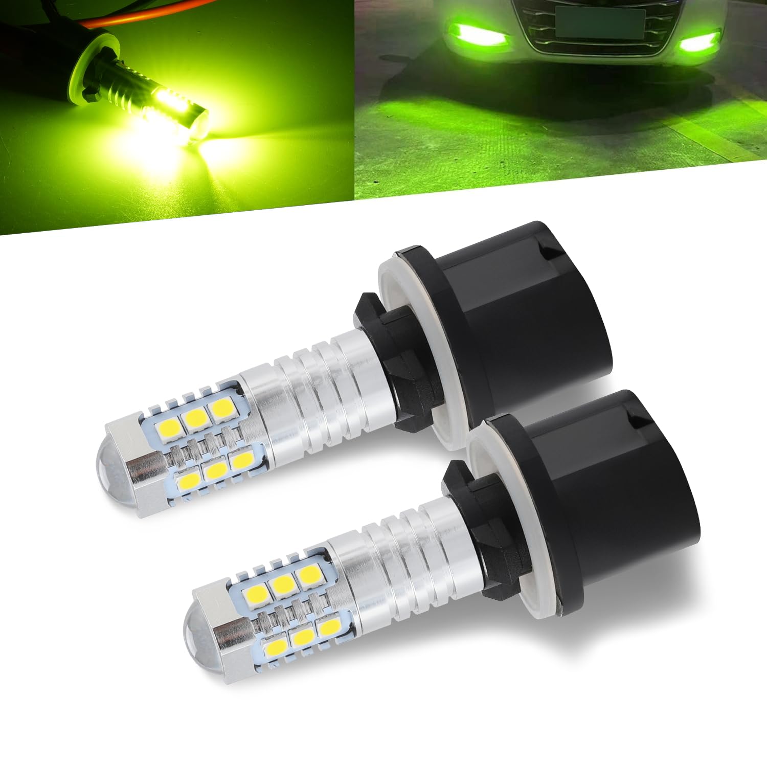 KISLED 880 LED Fog Light Bulb, Extremely Bright with Projector DRL, High Power 3030 Chips, Lemon Green