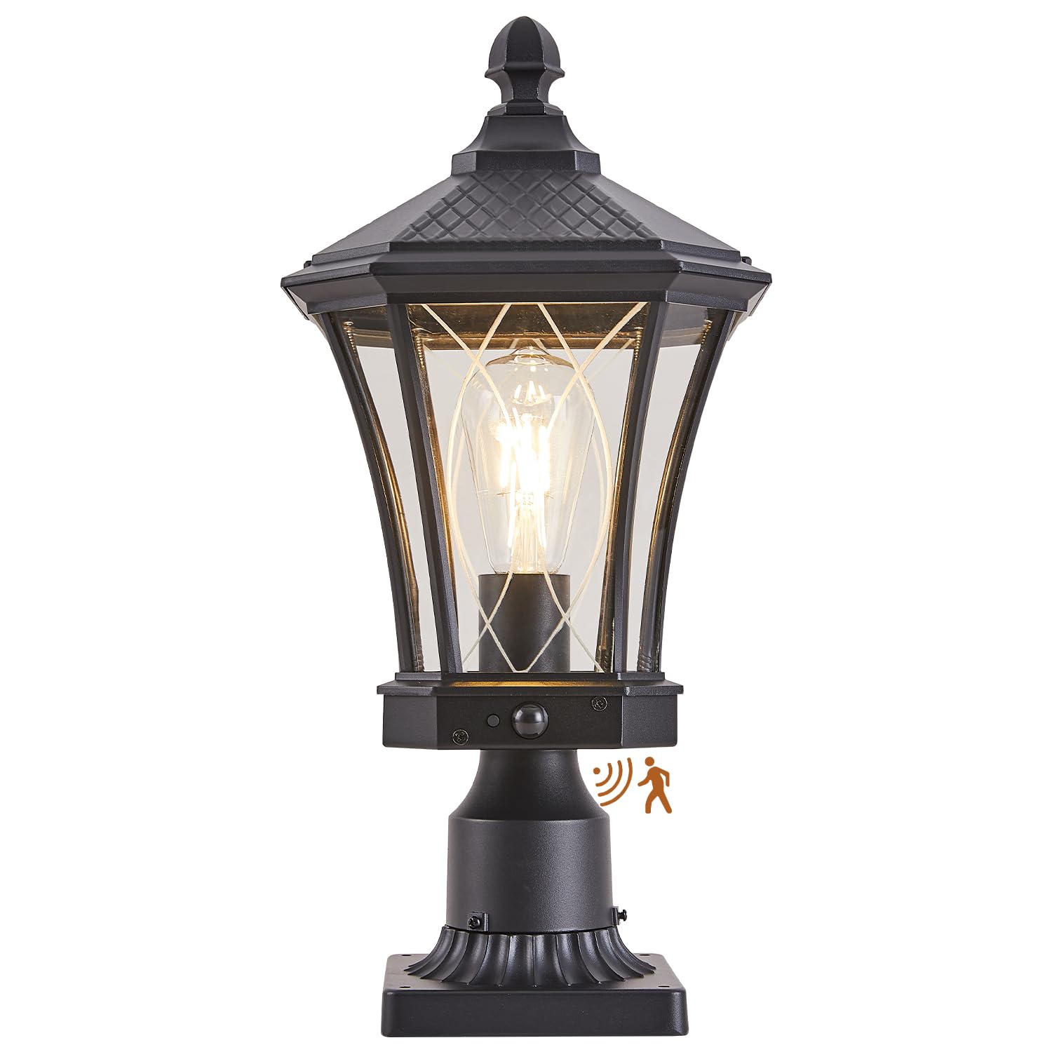 SCNYCUL Motion Sensor Outdoor Post Lights with Pier Mount Base, Dusk to Dawn Outdoor Pillar Lamps Waterproof Exterior Post Lamp 