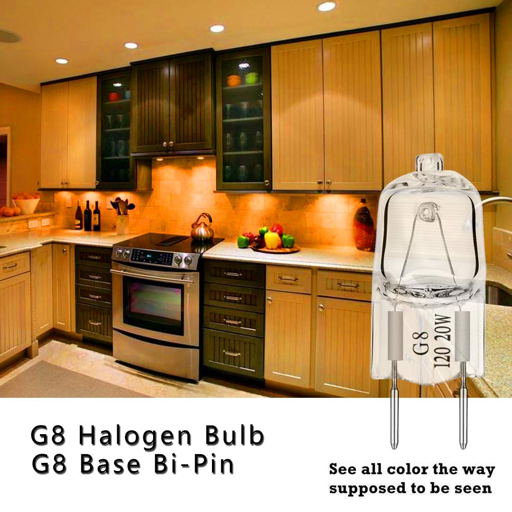 AHEVO G8 20W Dimmable Halogen Light Bulbs, Warm White, 10 Pack, Bi-Pin T4 JCD for Under Cabinet Puck Lighting