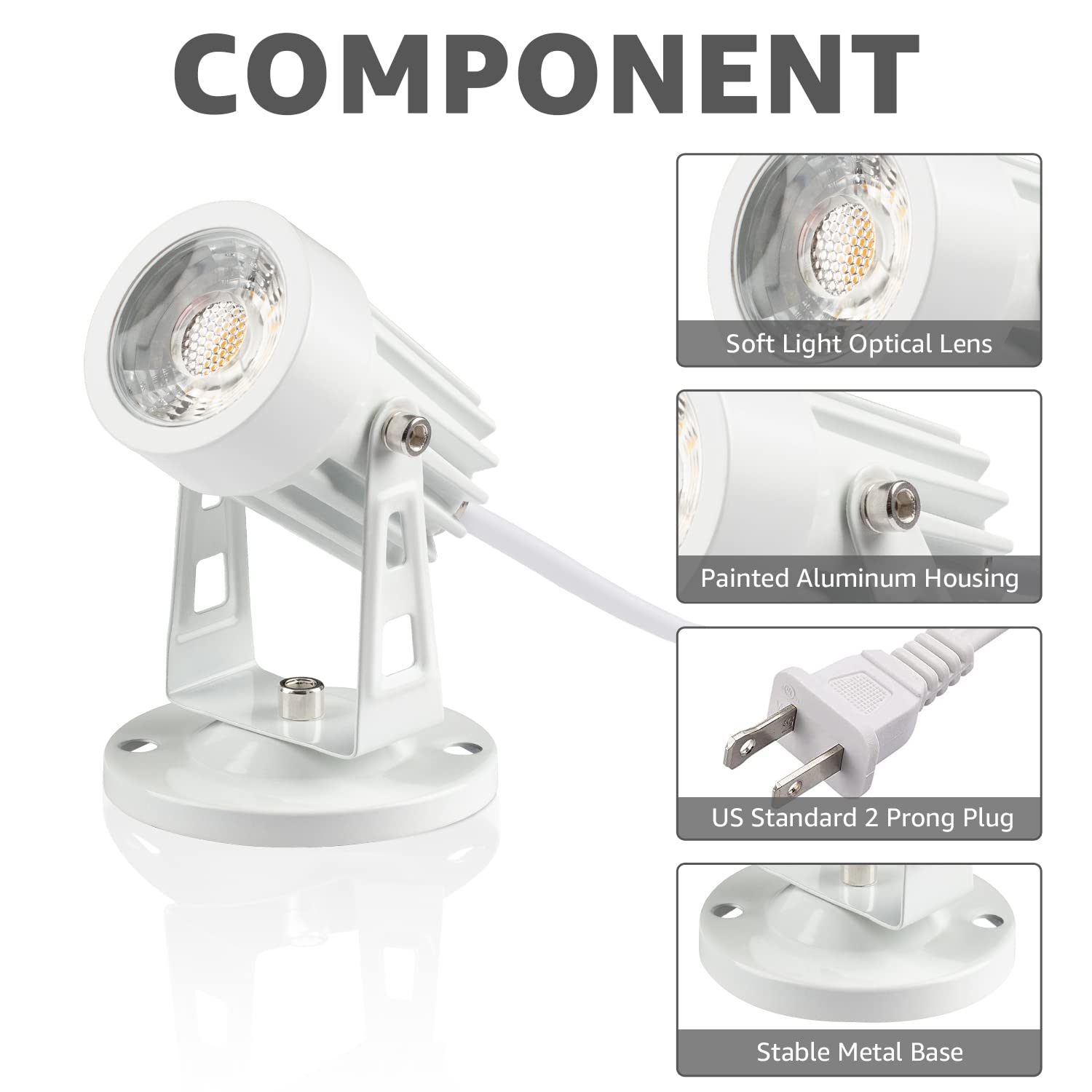 SUNVIE LED Spot Lights 2 Pack for Indoor Plants, Warm White, Aluminum, 5.9 FT Cord with Foot Switch, White Base and Stake Included