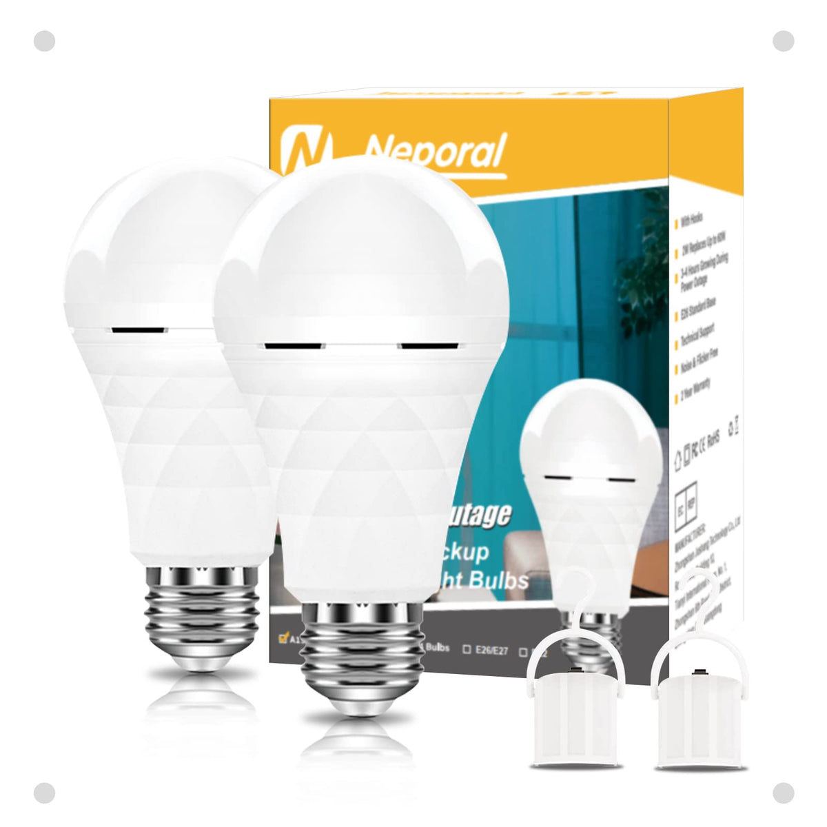 A19 Rechargeable Light Bulbs Emergency Light Bulb For Power Outages, Led Bulb 60 Watt Equiv., Self-Charging Light Bulb 1200Mah B