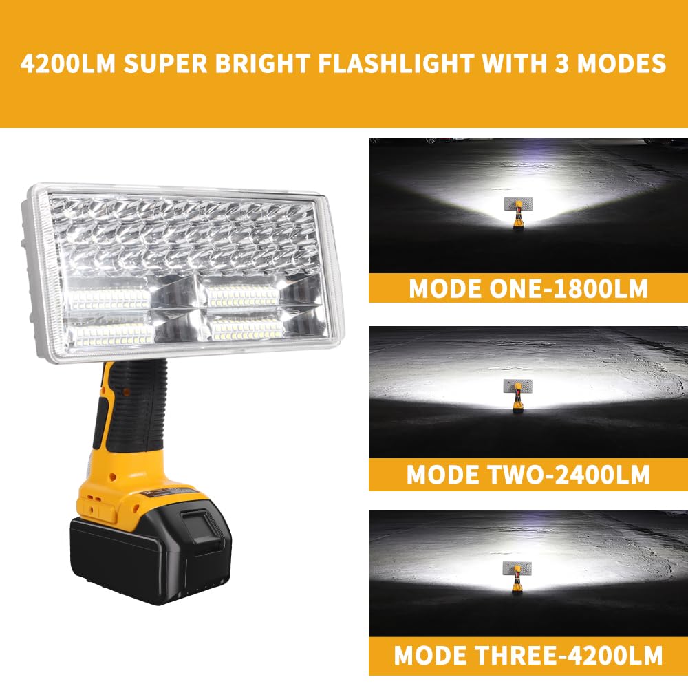 Dteztech 20V Light For Dewalt 20V Max Lithium-Ion Battery, 40W 4200Lm Flashlight With Usb Port, Zinc Alloy Led Work Light For Emergencies, Camping, Outdoor, Indoor…