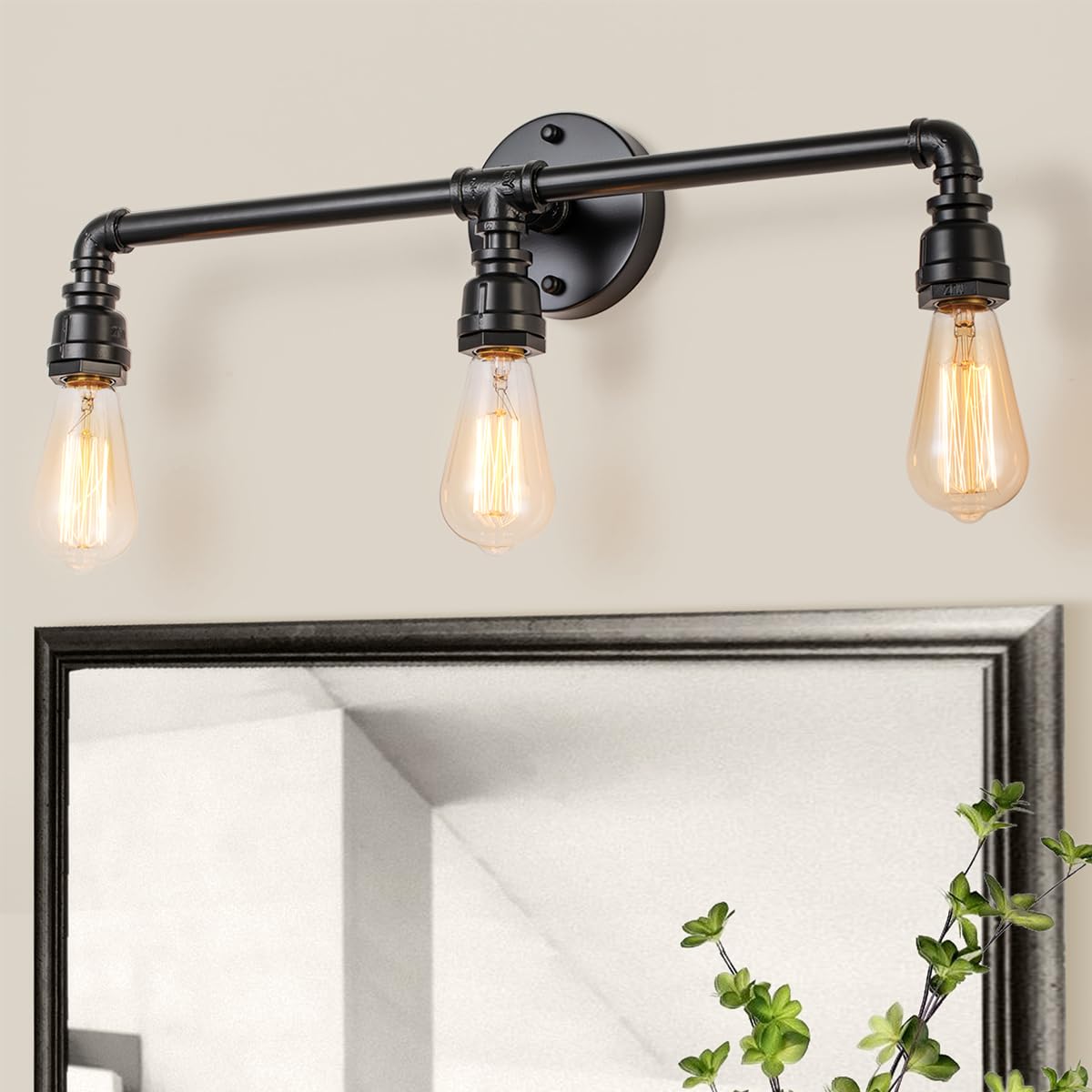 LMSOD Bathroom Vanity Light Fixture  3 Lights Farmhouse Industrial Black Water Pipe Wall Light Fixture